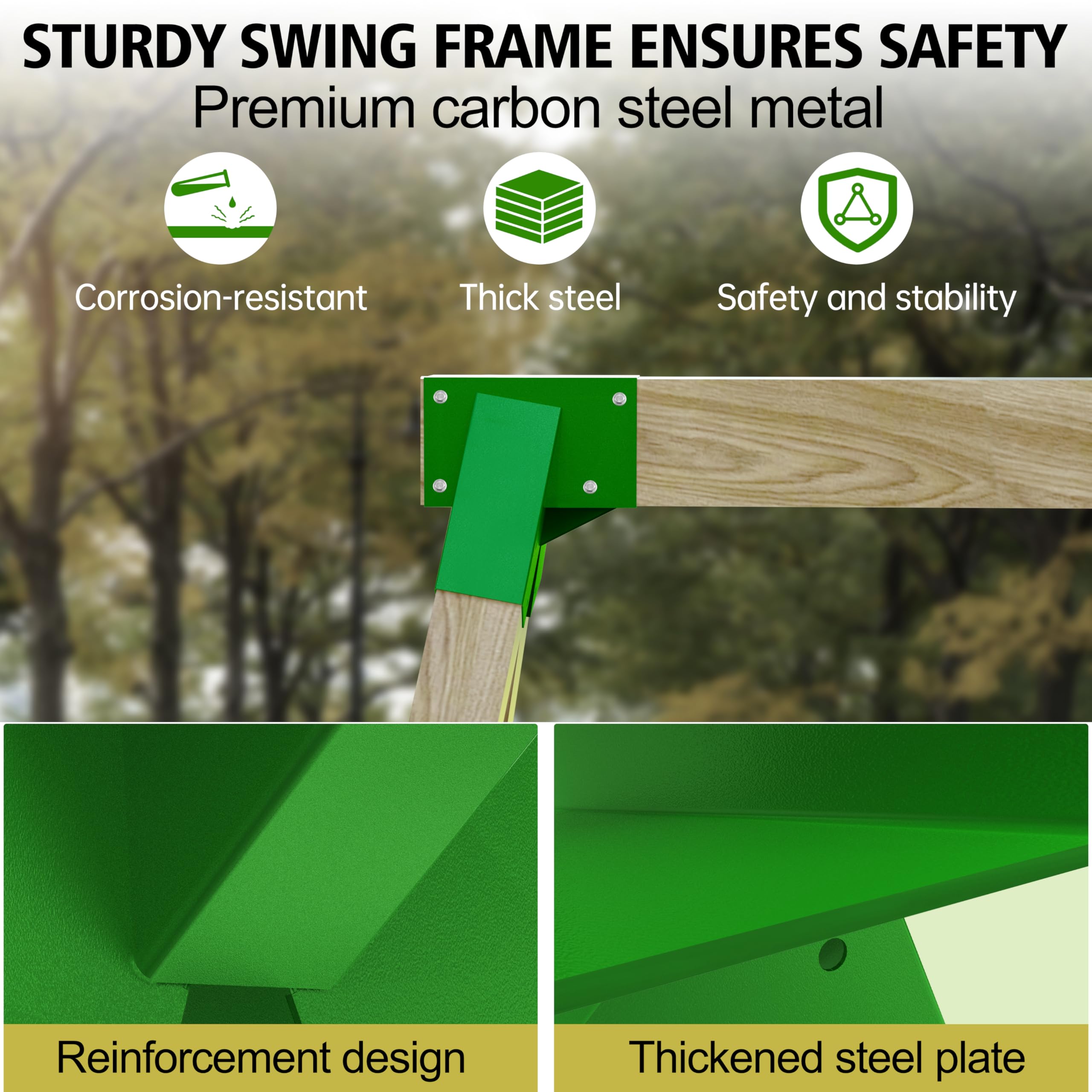 CHICAURA Swing Set Brackets,2 A-Frame Heavy Duty Steel?6lbs Each? Swing Set Hardware with All Mounting Accessories - DIY Swing Set End Bracket Swing Set Kit for Backyard, Garden, or Playground, Green