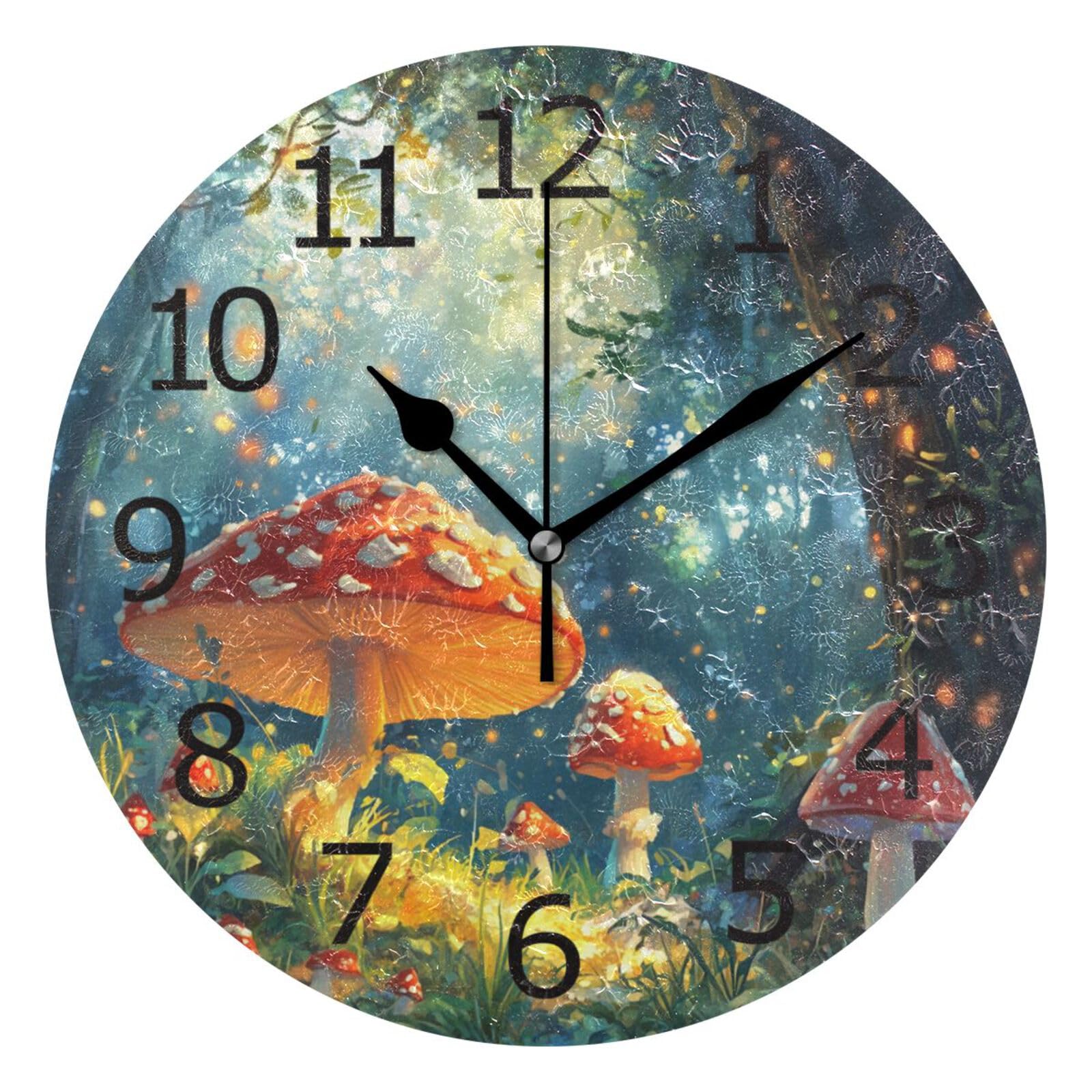 Horloges pendules murales design forêts de champignons finition moderne haut de gamme 25cm