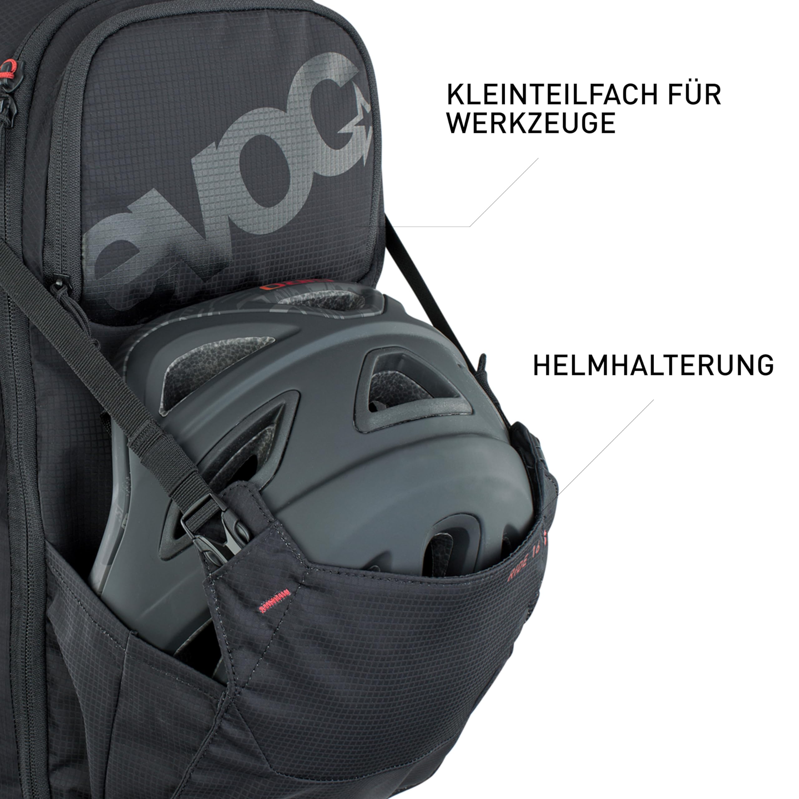 EVOC RIDE Fahrradrucksack Bike-Rucksack für Trails und andere Aktivitäten (8l, 12l, oder 16l Stauraum, cleveres Taschenmanagement, belüftet durch AIR-PAD-Rückenpolsterung)