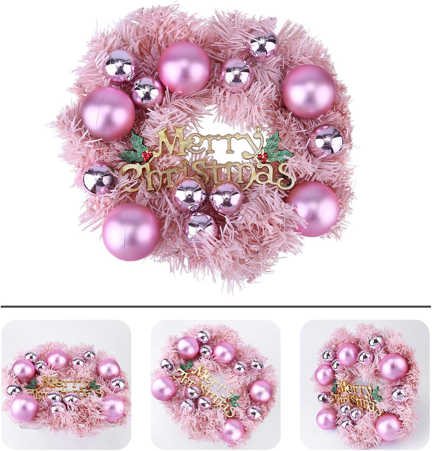TIDTALEO Blush Ball Garland Wreath with Ornaments Festive Door Hanging Decoration for Wall Front Door Hotel Store Holiday Decor