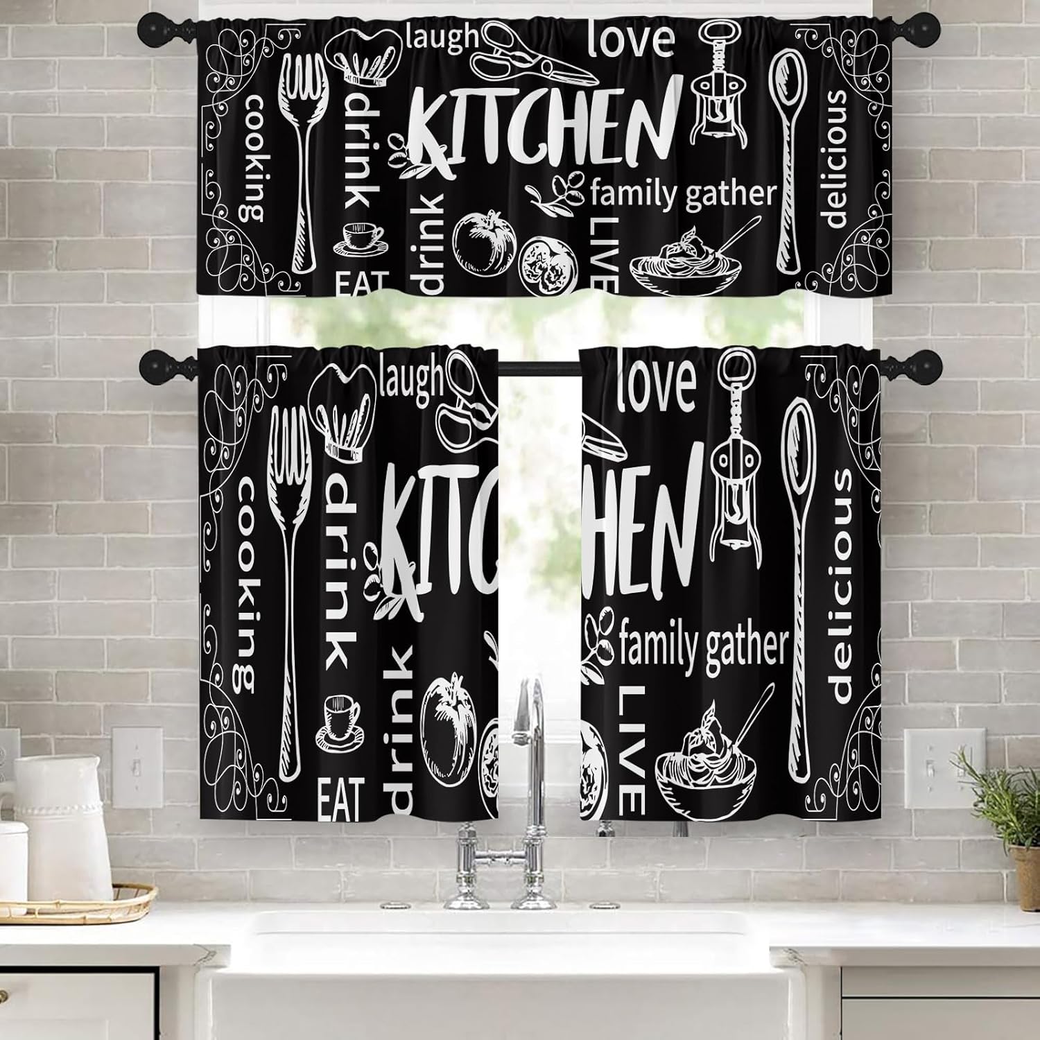 Amazon.com: Arttown Black Kitchen Curtains Modern Window Curtains ...
