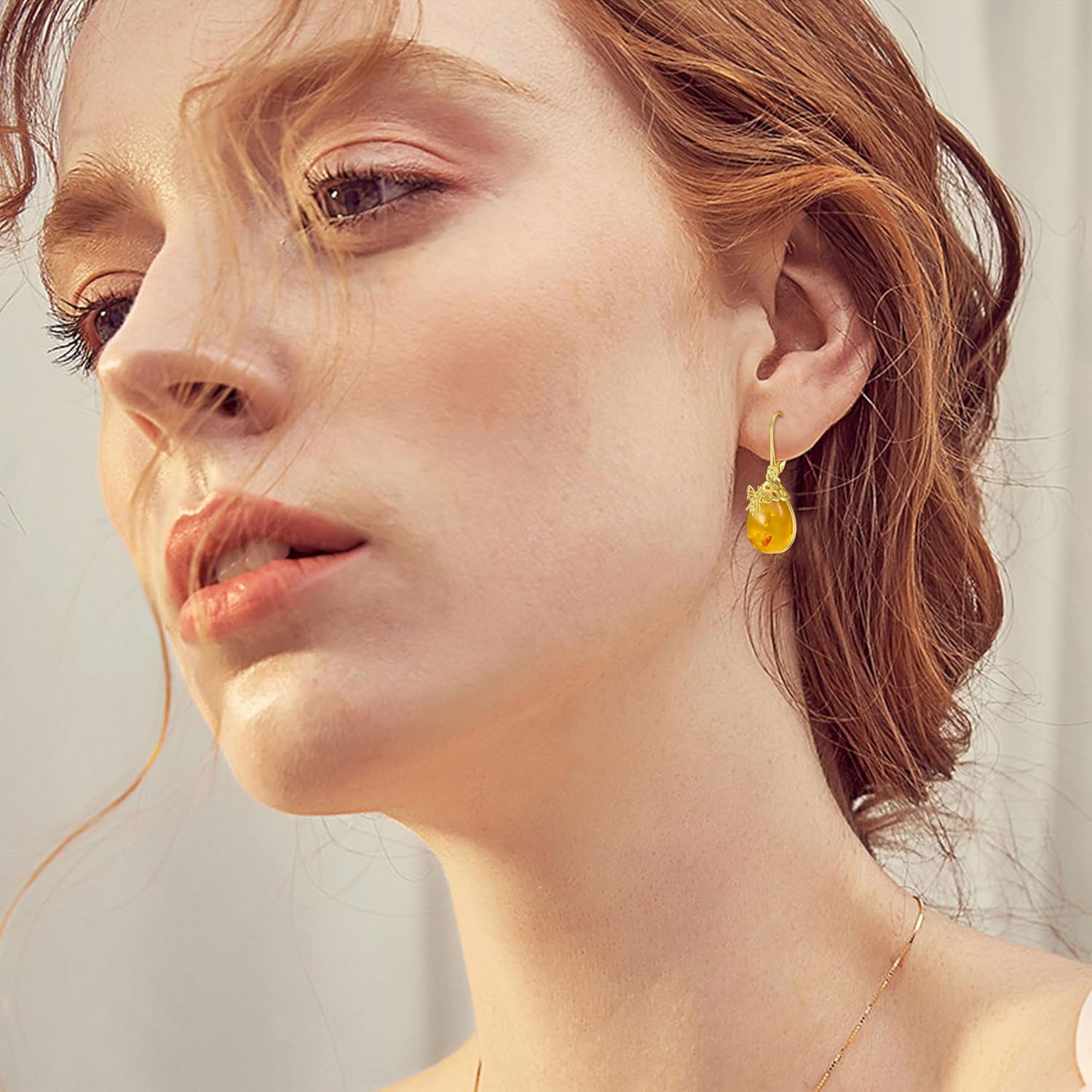 MONGAS Bee Earrings Sterling Silver Animal Earrings Amber Jewelry Gifts for Women