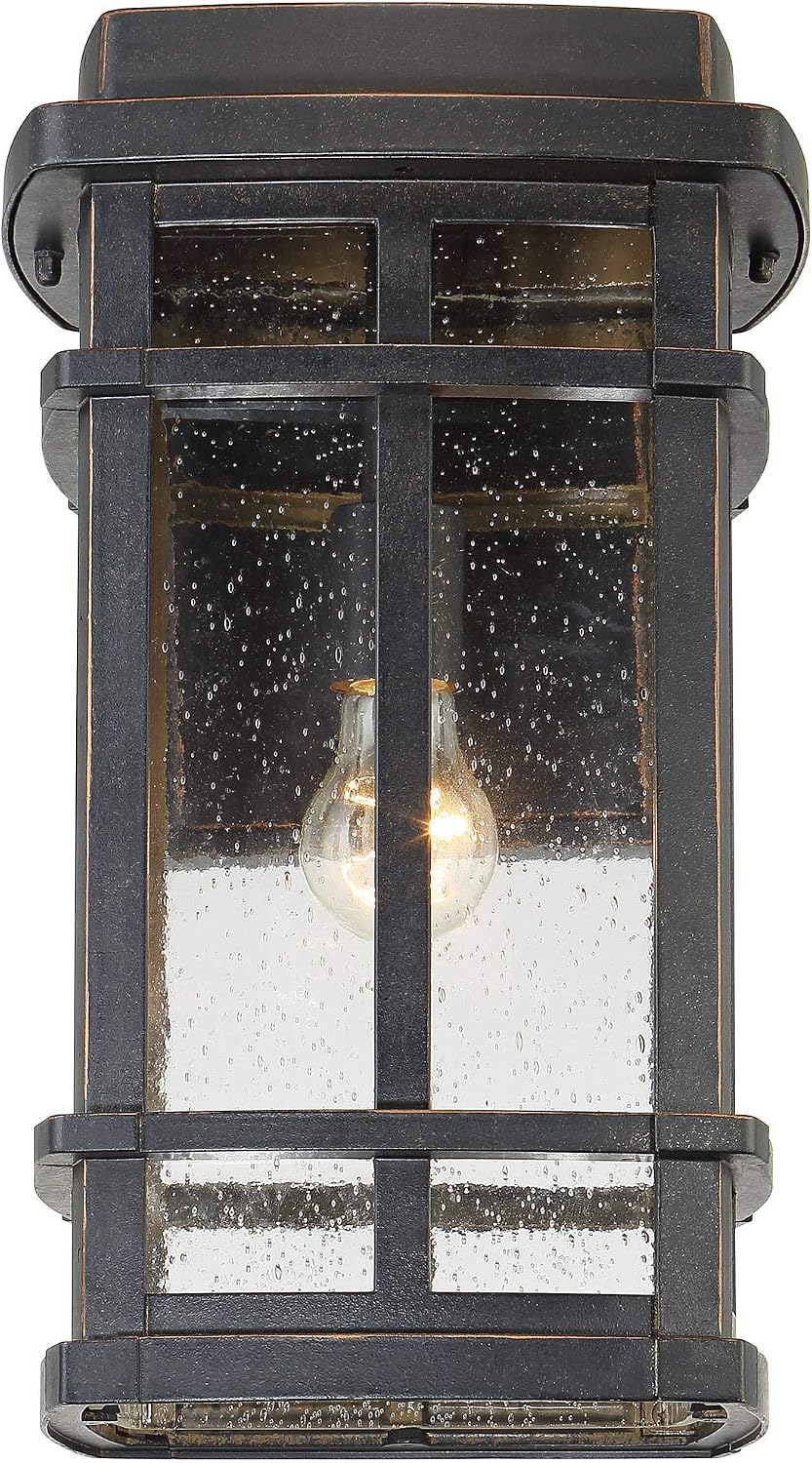 John Timberland Neri Mission Industrial Box-Shaped Outdoor Wall Light Fixture Oil Rubbed Bronze 16" Clear Seedy Glass for Exterior House Porch Patio Outside Deck Front Door Garage Garden Home