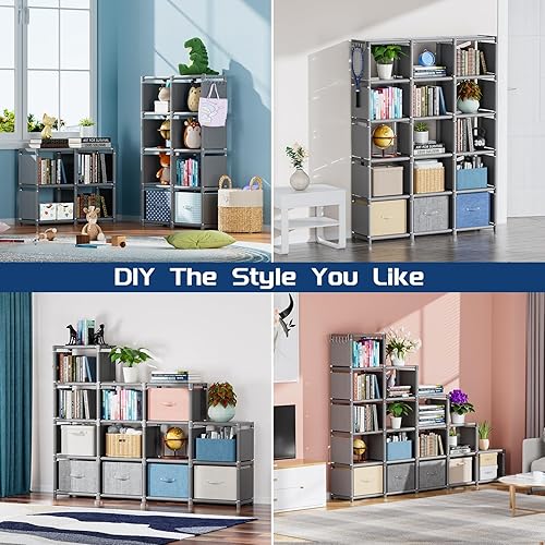 Miniatura 3 de Mavivegue Librería, organizador de almacenamiento de 15 cubos, organizador de estante para libros, estante alto, estuches para libros, estante de