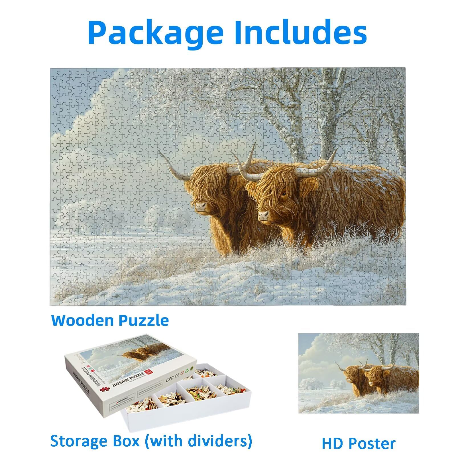 Puzzle 1500 Piezas, Puzzle Highland Cow con Caja para Adultos, DIY Animal Rompecabezas Madera para Adultos, 1500 Piezas Rompecabezas Desafiante, para Decoracion Hogar, Regalo Mujer/Hombres, -1070