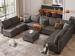 EASE MOOSE Faux Leather Sectional Modular Sofa with Storage,Comfortable Faux Leather Modular Sectional Couch for Living Room,Grey