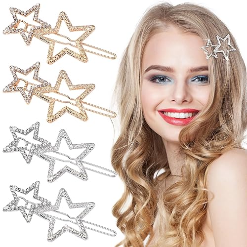 Miniatura 8 de Noverlife 4 pinzas para el cabello de aleación hueca, elegantes horquillas de metal geométricas con estrella, garras de estrella, pasadores de pelo