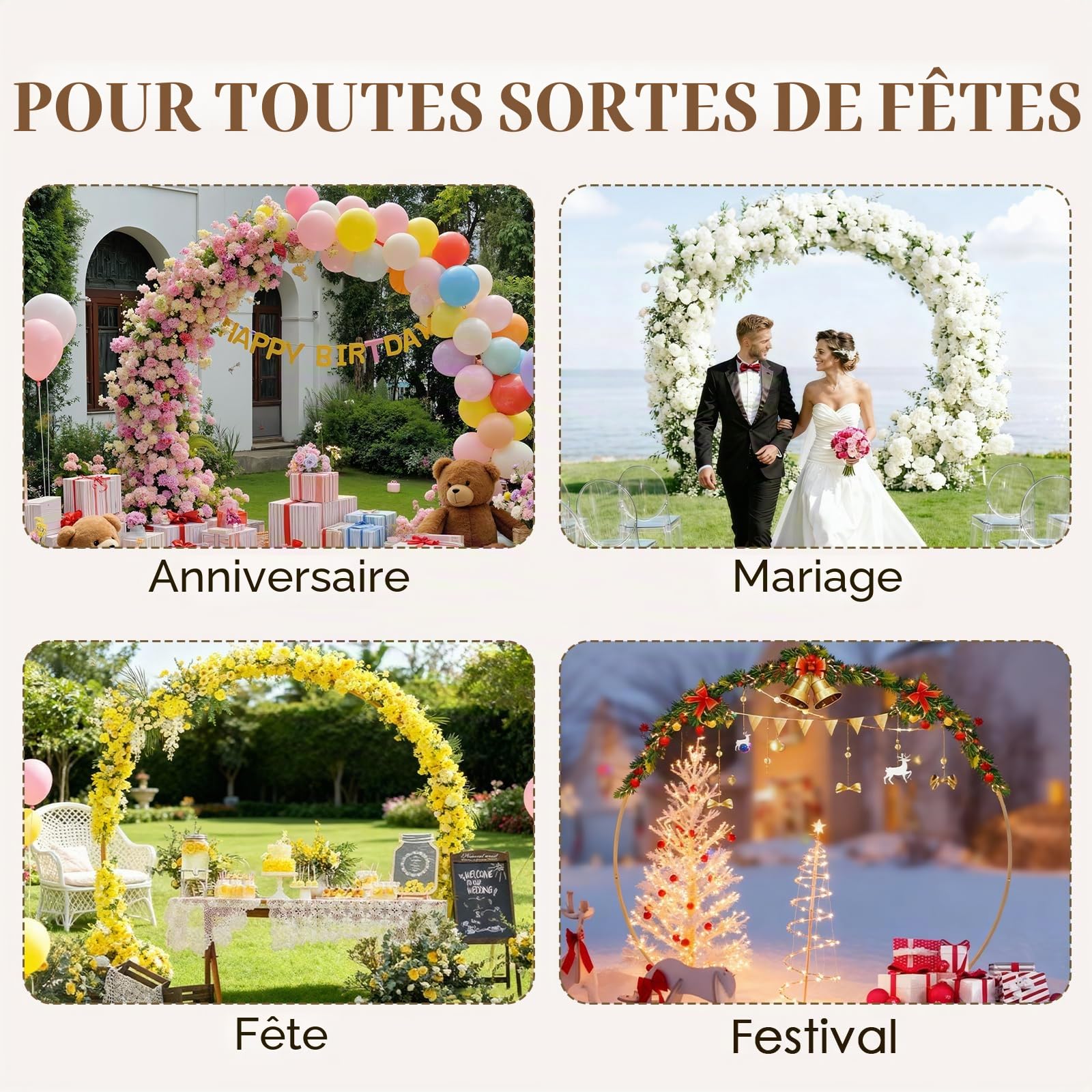 Arche de Mariage 2.2 m x 2.8 m avec Support arrière - Cadre de Fond en métal pour Mariage, Anniversaire, fête, Remise de diplôme, Anniversaire - Kit de décoration de Studio
