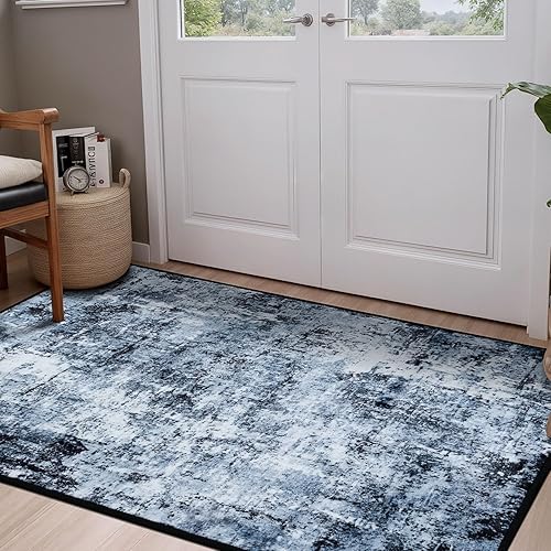 Miniatura 79 de Rugflix Alfombras de área de 8 x 10 pies para sala de estar, alfombra grande lavable, resistente a las manchas, pelo bajo, alfombra oscura moderna