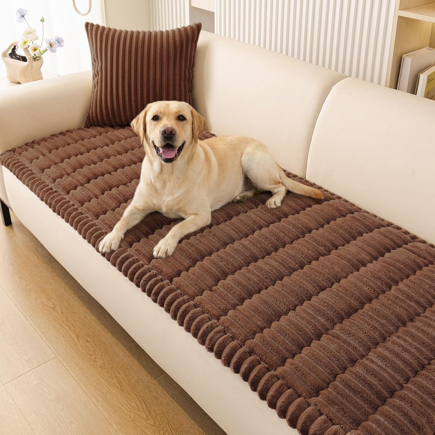 Homaxy Thick Soft Sofa Covers, Washable Non-Slip Couch Cover, Sofa Slipcover for Dogs Pets Kids, 2 3 Seater Furniture Protector for Living Room, Brown,70x150cm