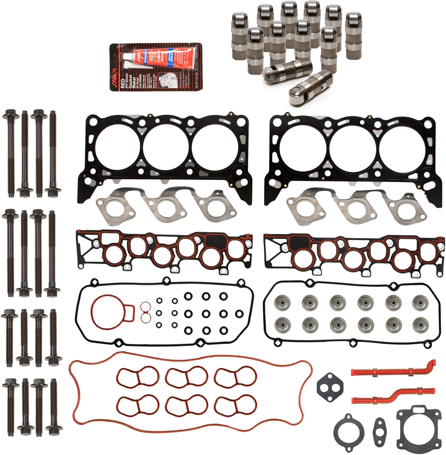 MA-4216956162 Head Gasket Set Head Bolts Lifters Compatible With/For 01-04 Ford E150 E250 F150 4.2 12V VIN 2