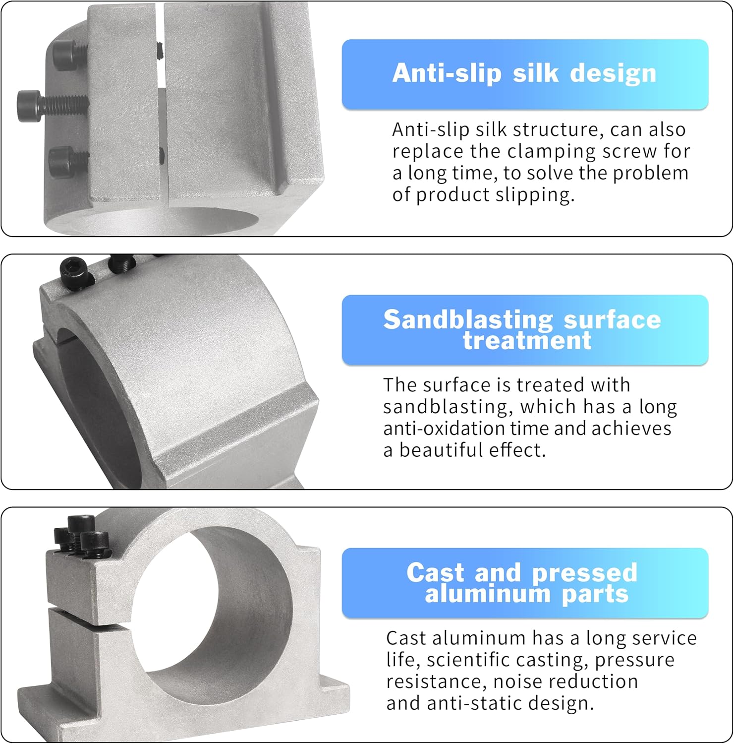 RATTMMOTOR 65mm Spindle Motor Clamp Mount Bracket Diameter 65mm CNC Motor Spindle with 3PCS Screws for 0.8kw 800W or 1.5kw CNC Router Engraving Milling Spindle