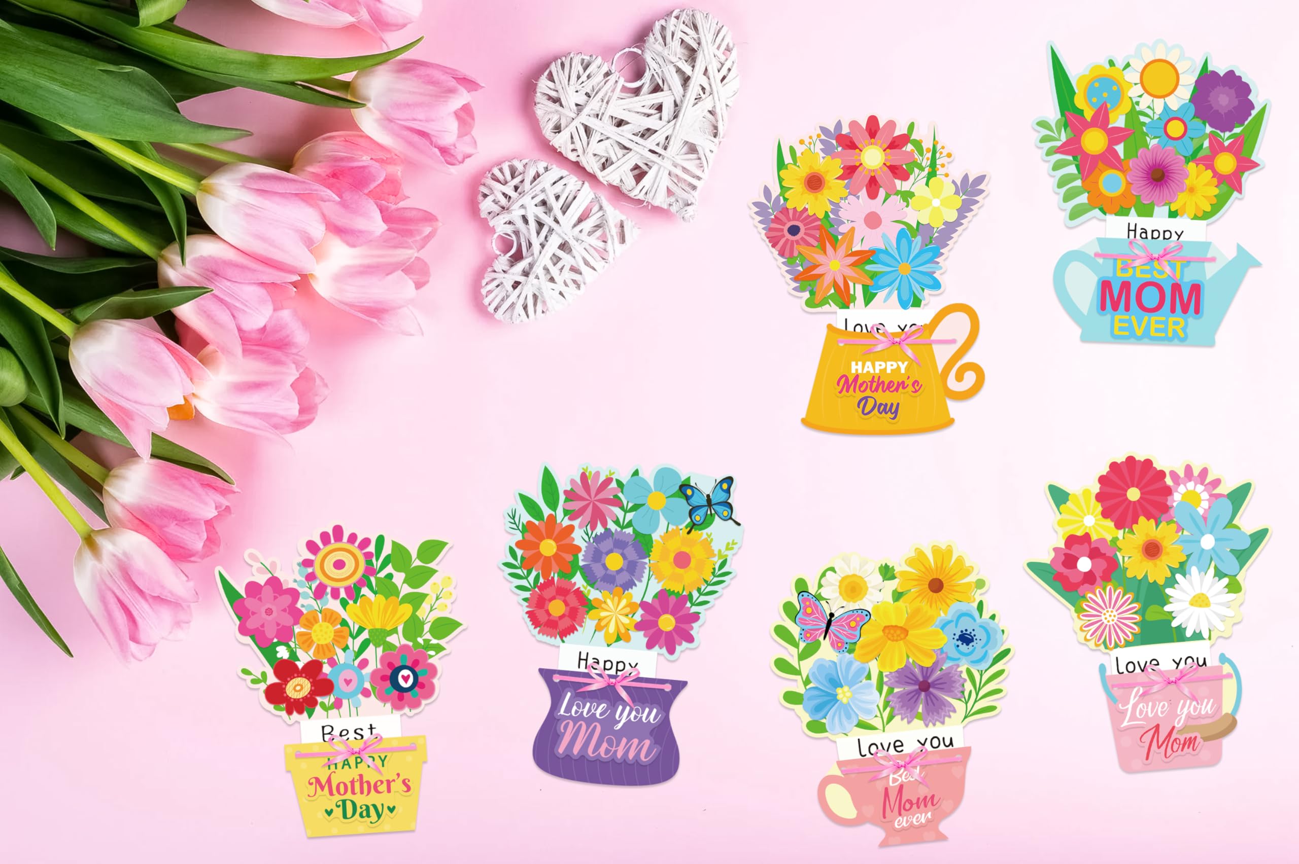80UncleKimby 30 Set Mothers Day DIY Craft for Kids - Flower Card Making Kit with Greeting Cards Stickers Set Gifts for Classroom School Activities — view 4