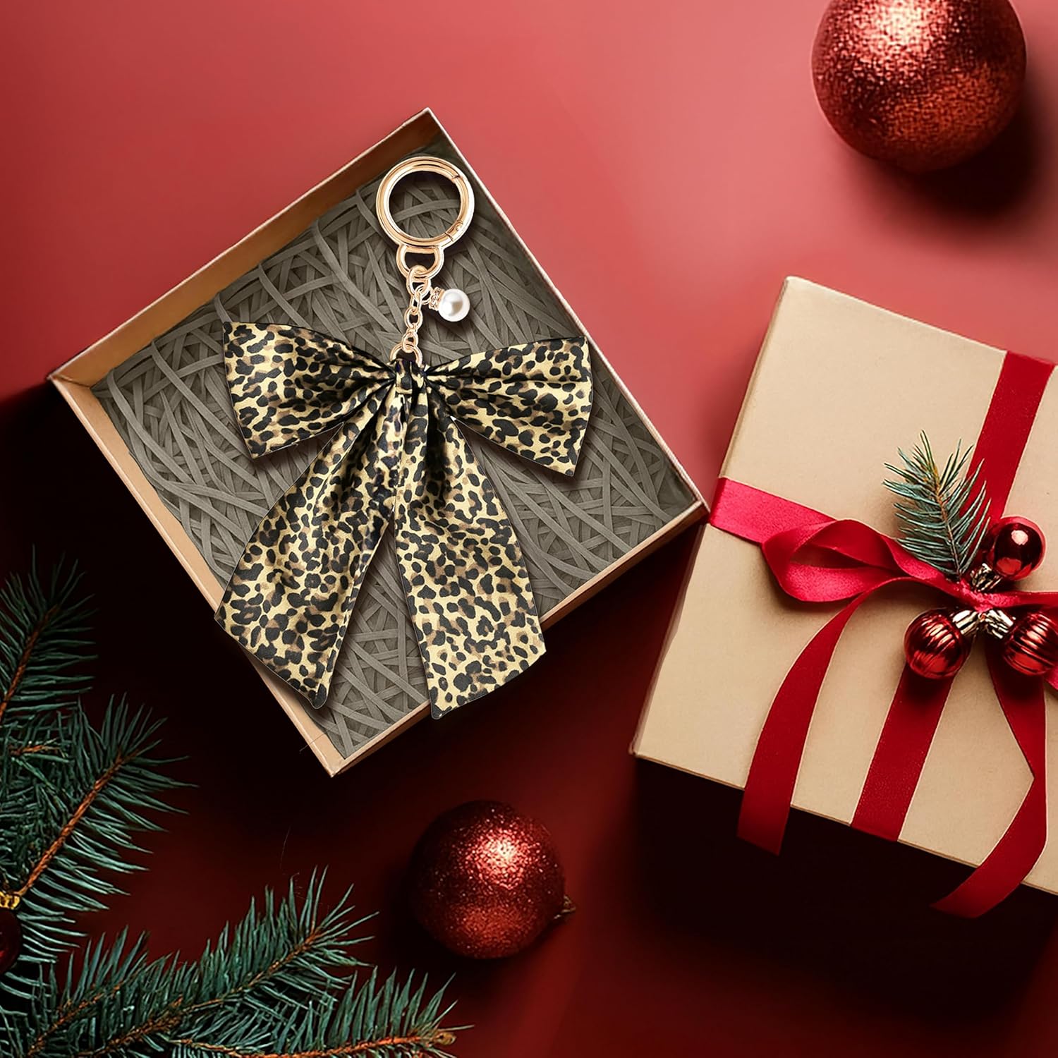 Double-Layer Leopard Cheetah Print Bow Keychain, Two-Tier Large Ribbon Bag Charm for Purse, Backpack, Accessory - Image 7