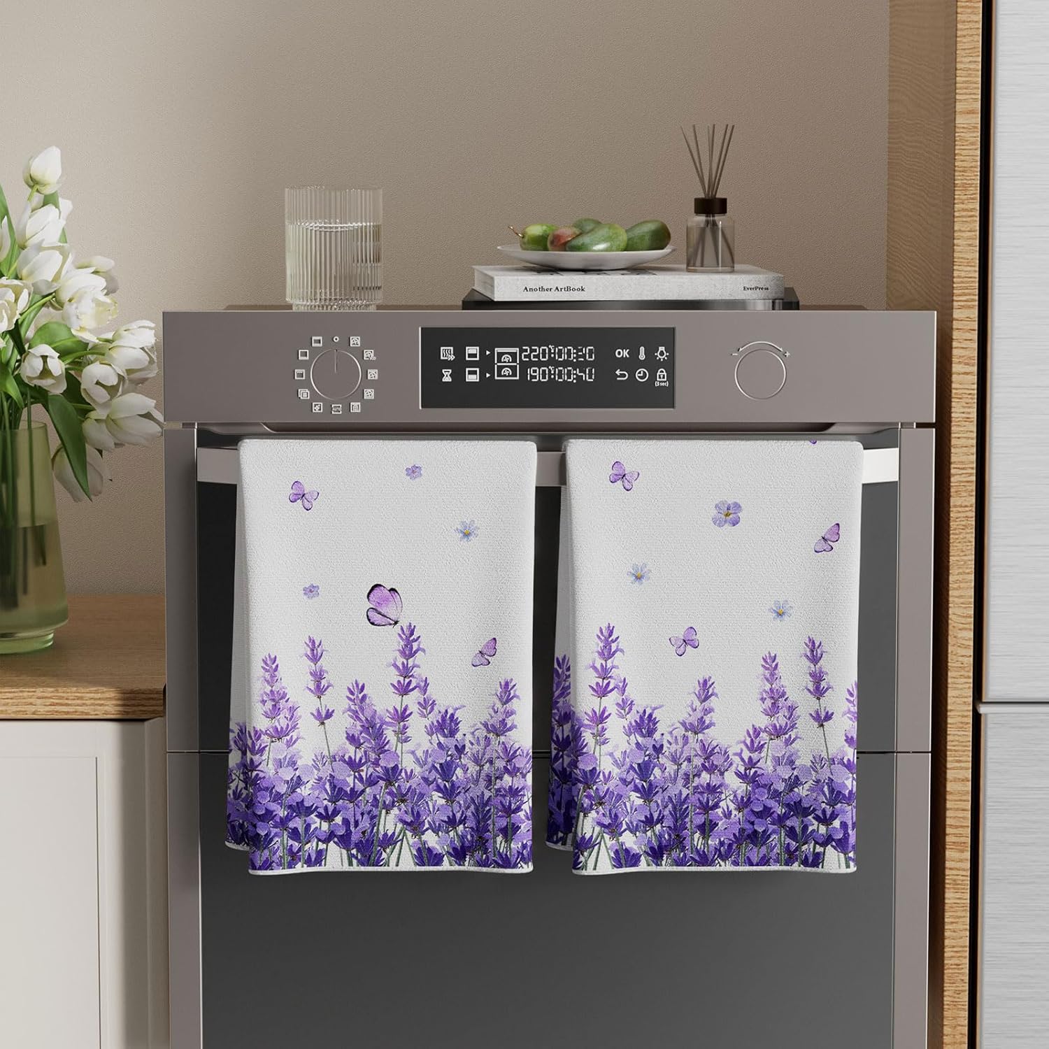 XCHI Watercolor Lavender Butterfly Spring Kitchen Towels Summer Dish Towels 18x26 Inch Home Kitchen Decorations Hand Towels Set of 2 Drying Dishcloth - Image 3