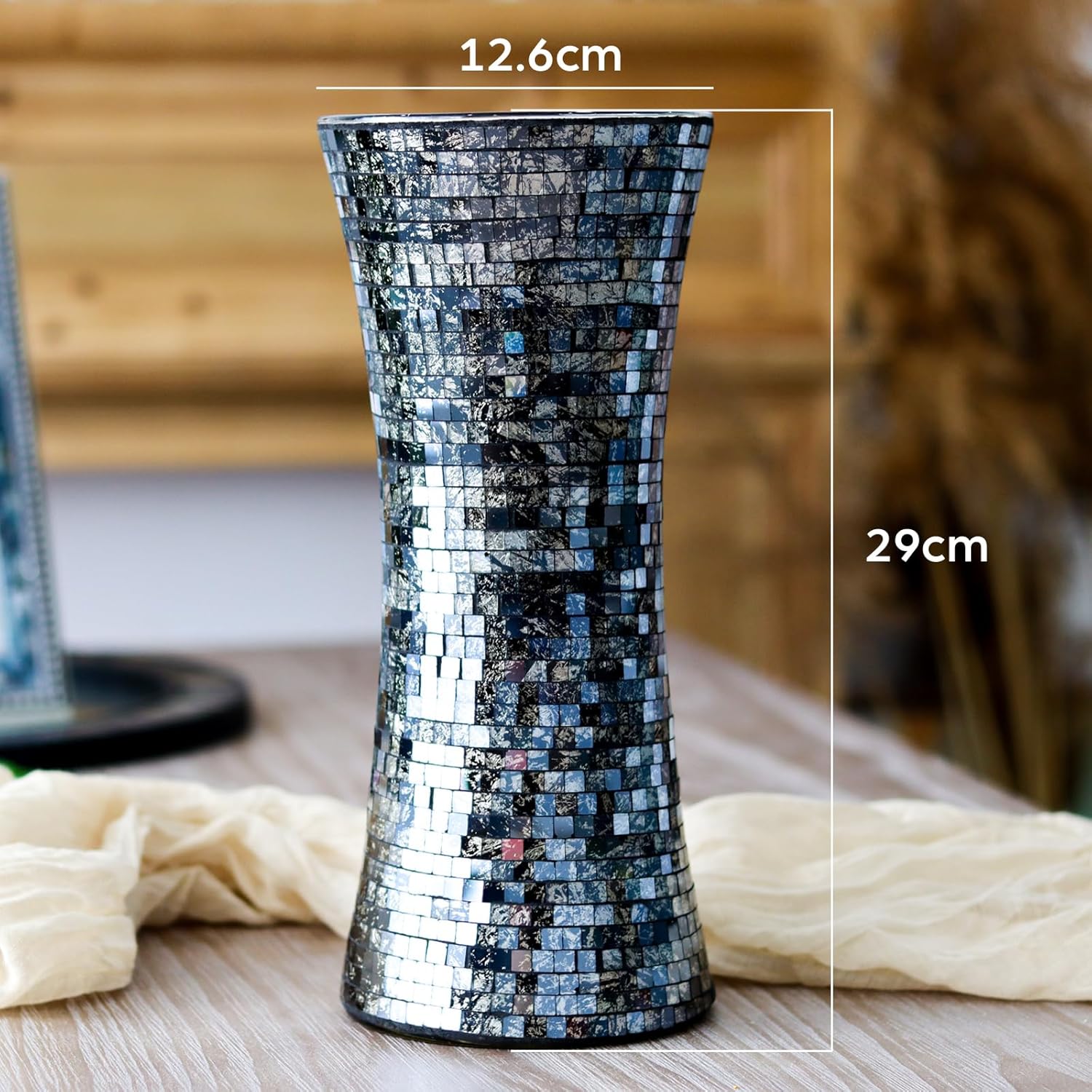WDHODEC Black Mosaic Flower Vase Glass Vase for Living Room, Dining Table Centerpiece and Wedding, Event Entryway Display Flower Arrangements