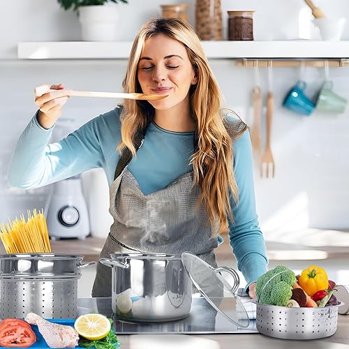 Miniatura 3 de Culinary Edge Juego de utensilios de cocina antiadherentes de acero inoxidable de 8 cuartos de galón de 4 piezas con vaporizador y olla de pasta