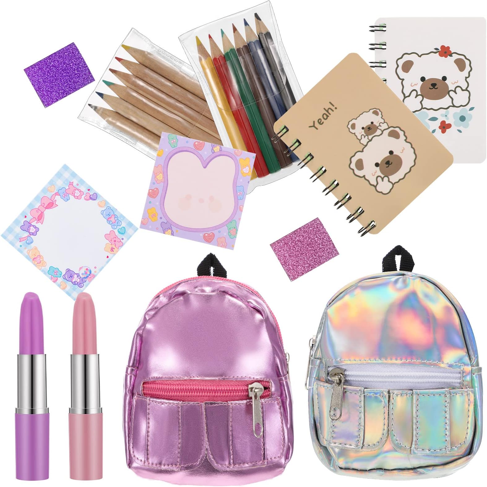 ZhanmaiMini Doll Backpack with 10 Stationery Surprises Inside, Pink, Unisex