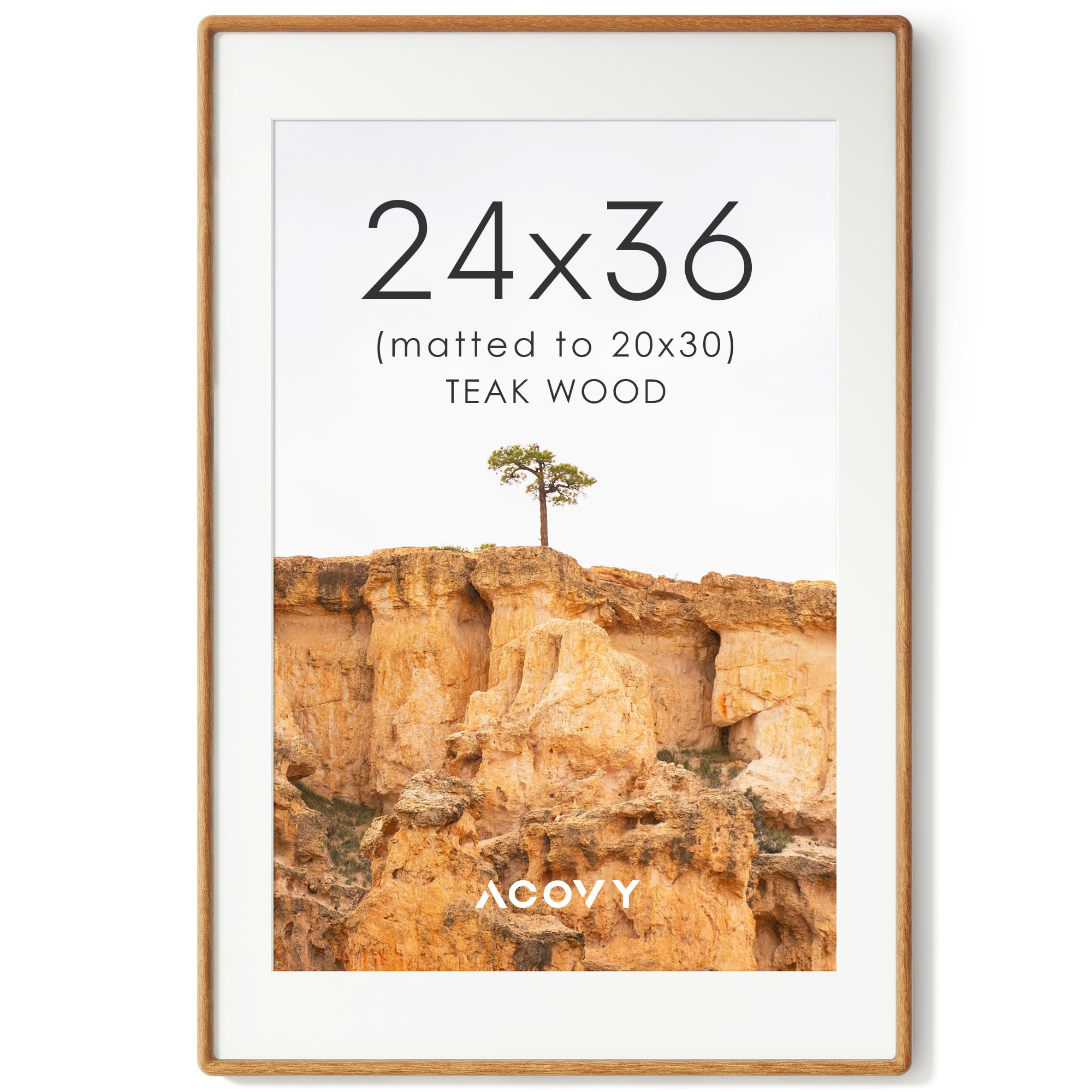 Cadre photo 61 x 91,4 cm en teck massif naturel avec passe-partout 50x76 cm