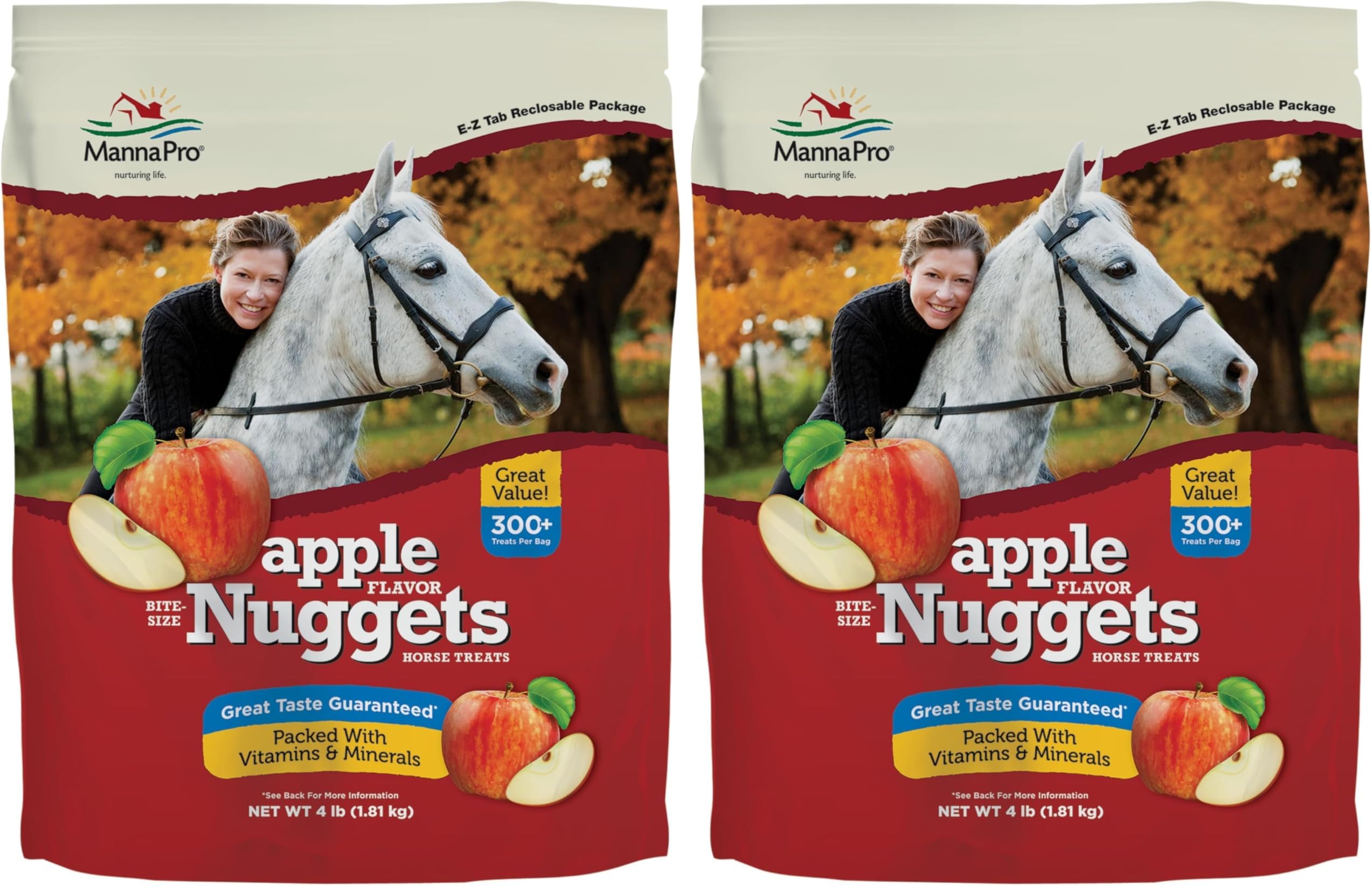 Bite-Size Nuggets for Horses, Pocket Sized Training Horse Treats, Apple Flavored Treats, Packs with Vitamins & Minerals, Great Taste Guaranteed, 4 lbs (Pack of 2)