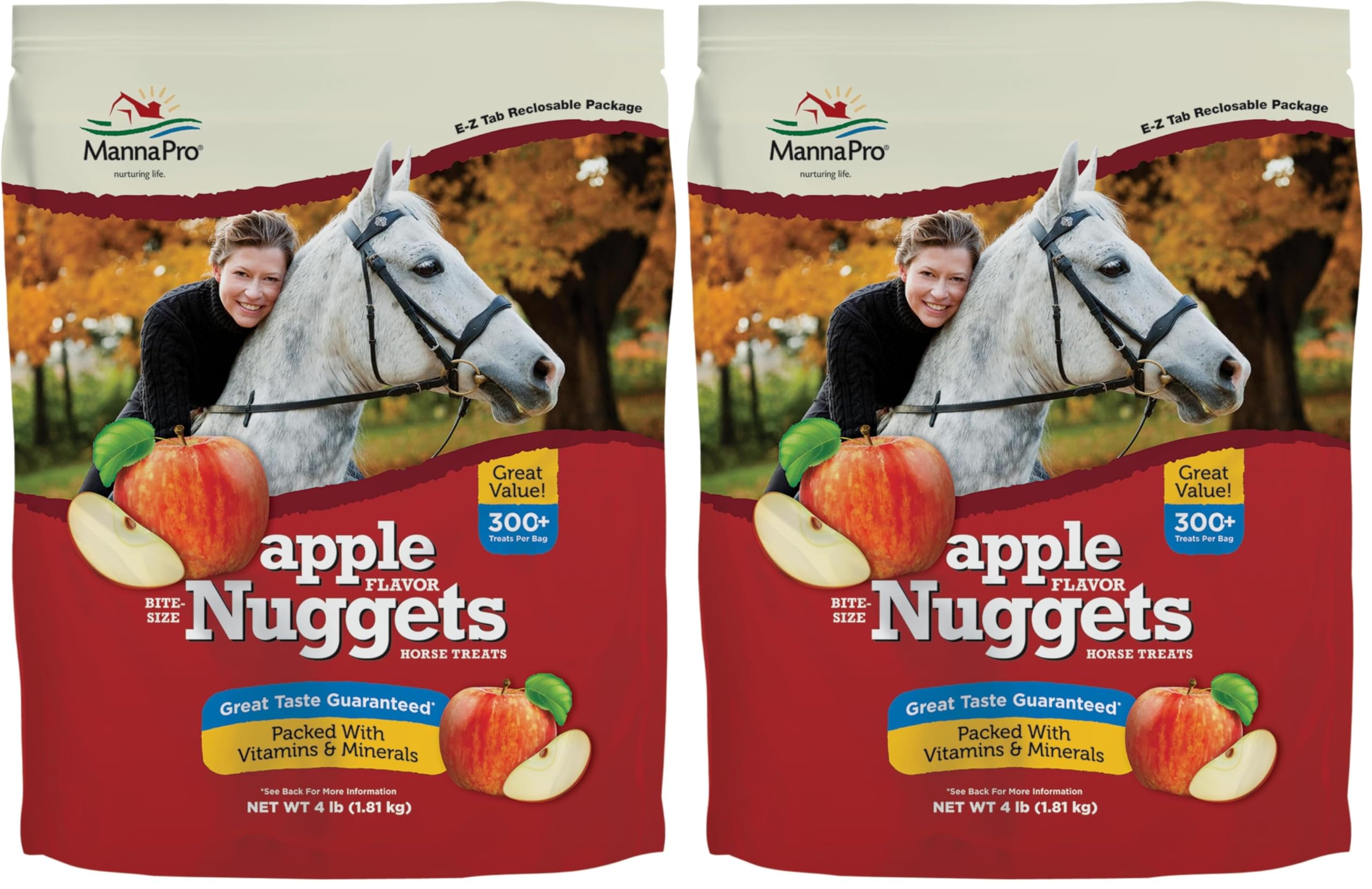 Manna Pro Bite-Size Nuggets for Horses - Pocket Sized Training Horse Treats - Apple Flavored Treats - Packs with Vitamins & Minerals- Great Taste Guaranteed - 4lbs (Pack of 2)
