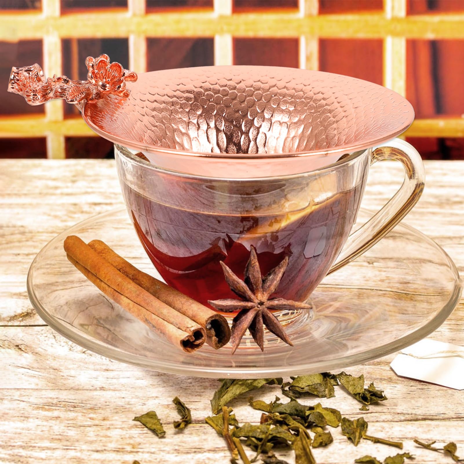 OUNONA 3piezas Colador De Té De Cobre Chic Para Infusiones De Sueltas Filtrador De Té Resistente y Reutilizable Diseño De Flor De Ciruelo y Decoración Del Hogar