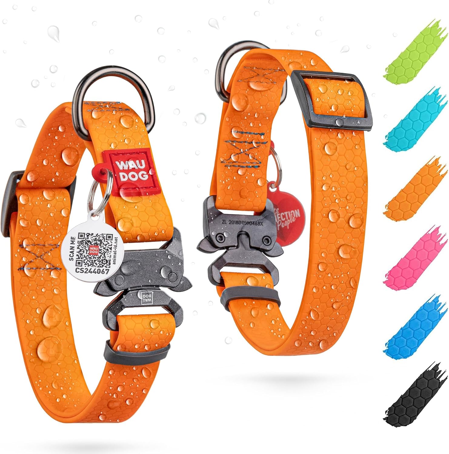 Waterproof Dog Collar – Adjustable Dog Collar for Large Dogs, Small and Medium Dogs – Heavy Duty Dog Collars with Durable Metal Clasp and QR Dog Tag – Boy & Girl Dog Collars (Orange)