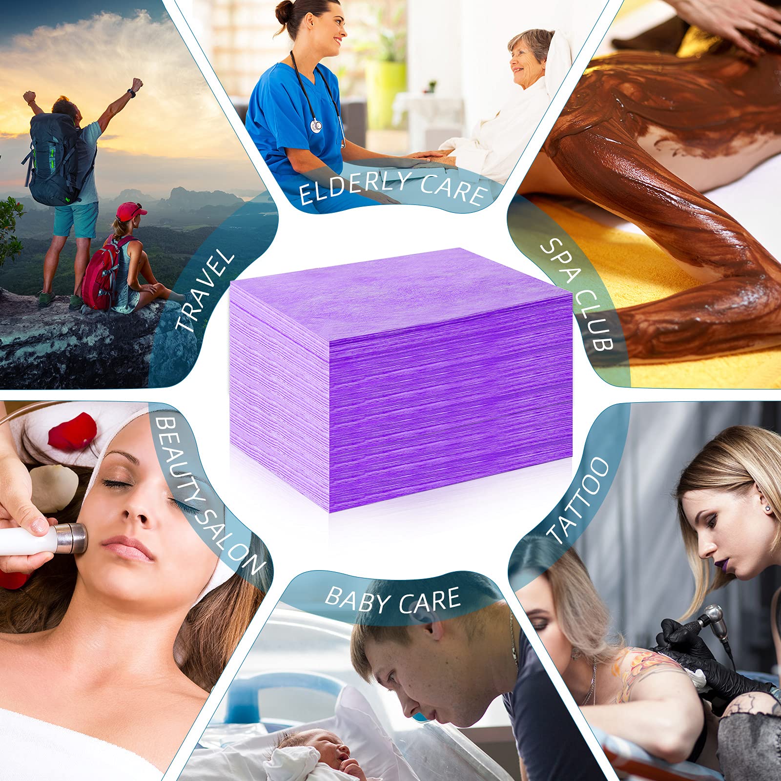 50 piezas de sábanas desechables impermeable cama cubierta de masaje tabla hoja no tejida para spa, salón de belleza, hoteles (púrpura)