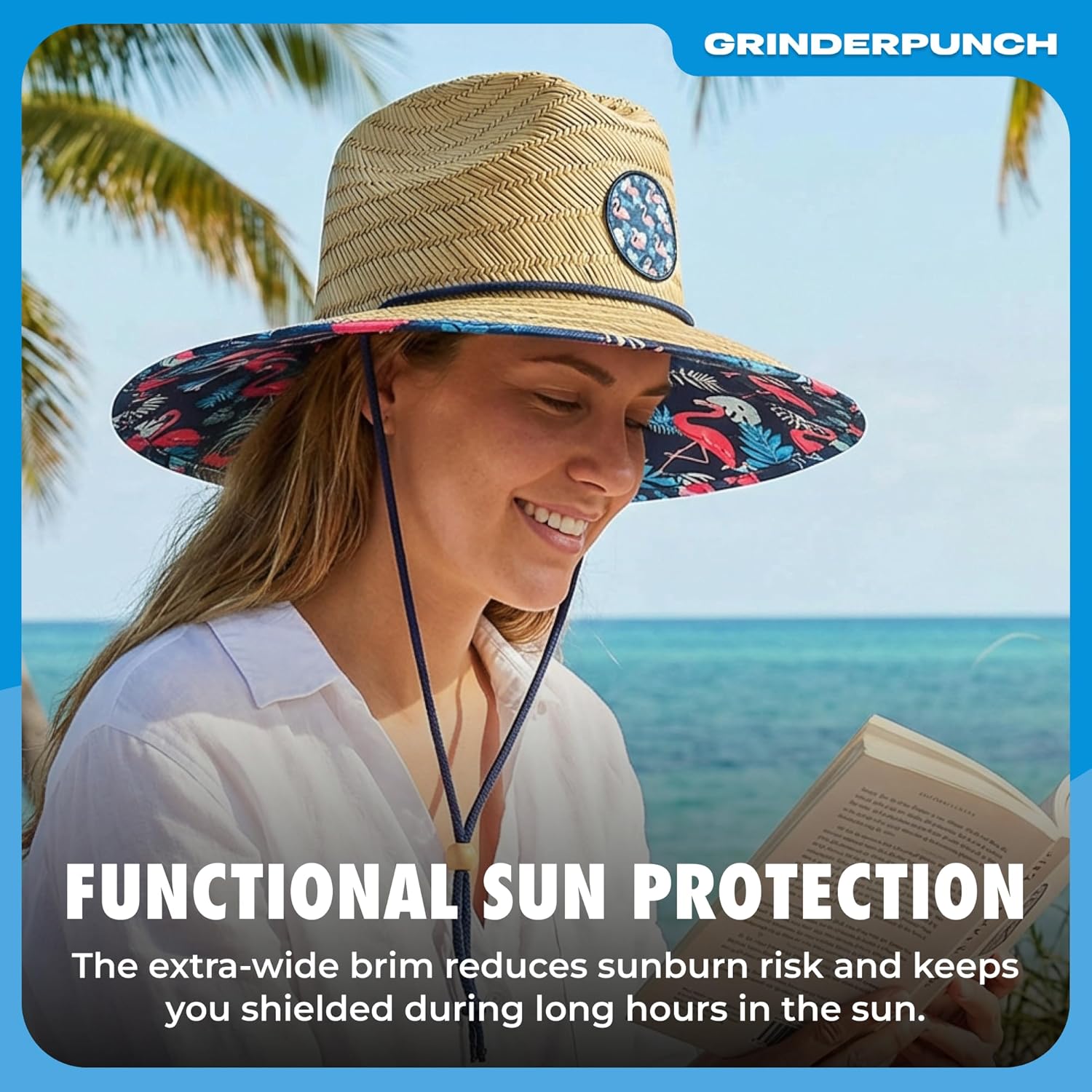 grinderPUNCH Lifeguard Hat Mens Straw Sun Hat for Outdoor American Flag USA Patriotic Straw Beach Fishing Straw Hat for Men - Image 7