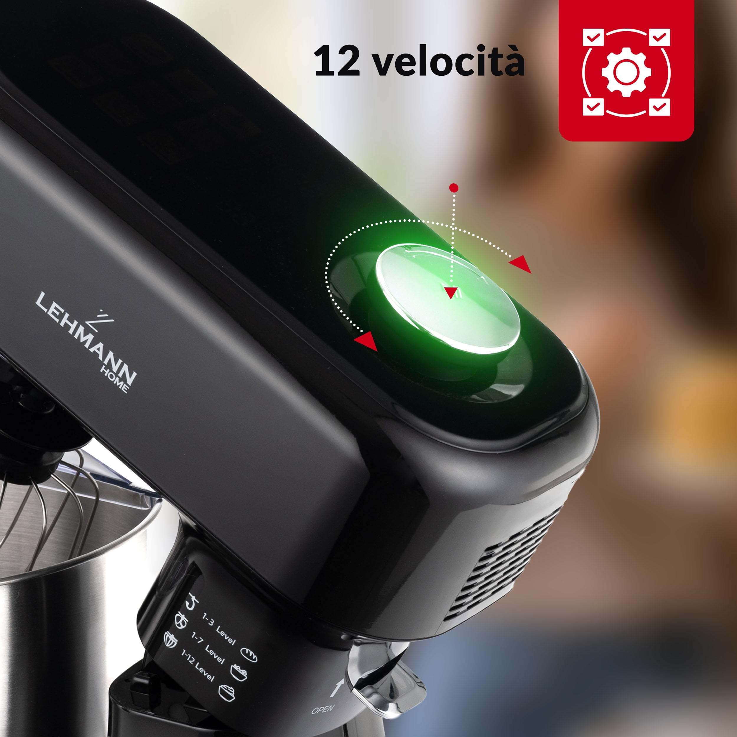LEHMANN Impastatrice Planetaria Multifunzione con Display, Funzione di Fermentazione e Riscaldamento, Bilancia Integrata, 12 Velocità, Timer, con Ciotola 5 L, Frusta, Gancio Impastare, Mescolatore