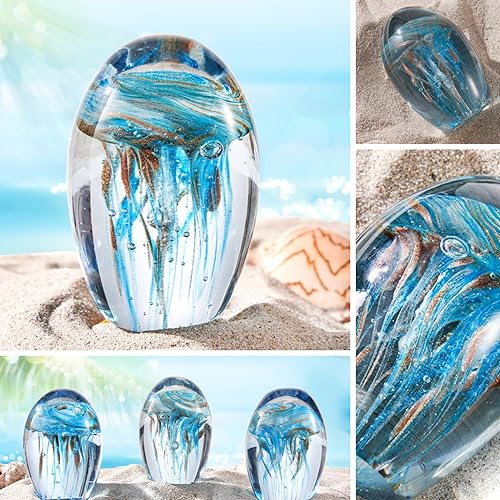 Miniatura 4 de EUSTUMA Adorno de figura de medusa de vidrio soplado a mano, adorno de animales marinos para acuario de pecera, colección de animales marinos para