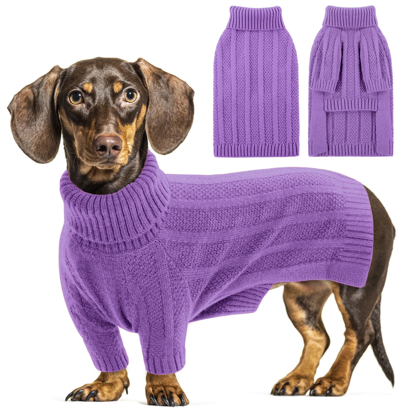Queenmore Small Dog Jumpers, Turtleneck Long Sleeve Sweater for Yorkshire Poodle, Cockapoo, Pomeranian (Purple, S)
