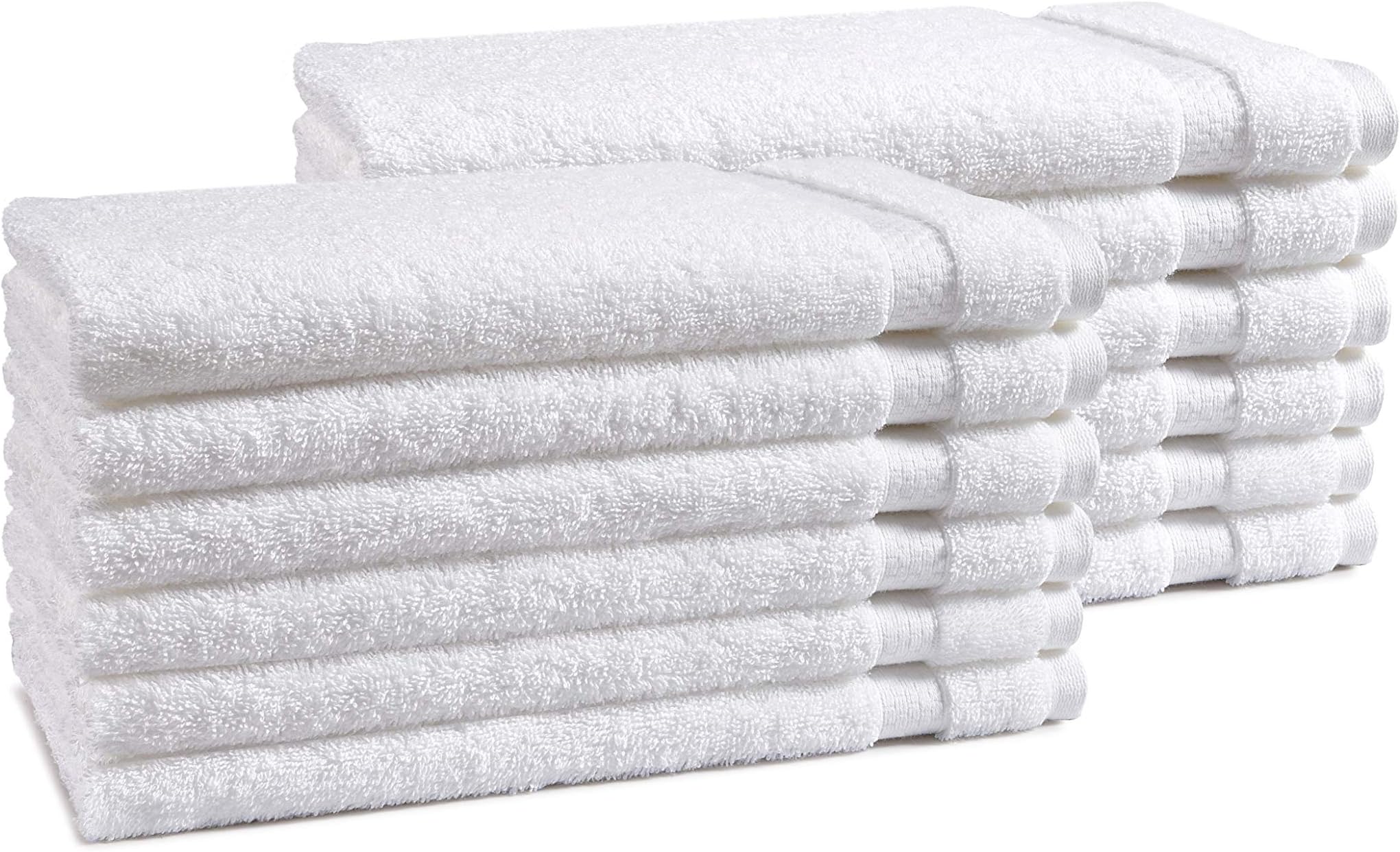 AmazonCommercial Premium 100% Cotton Hand Towel Set - Pack of 12, 16 x 28 Inches, 550 GSM, White