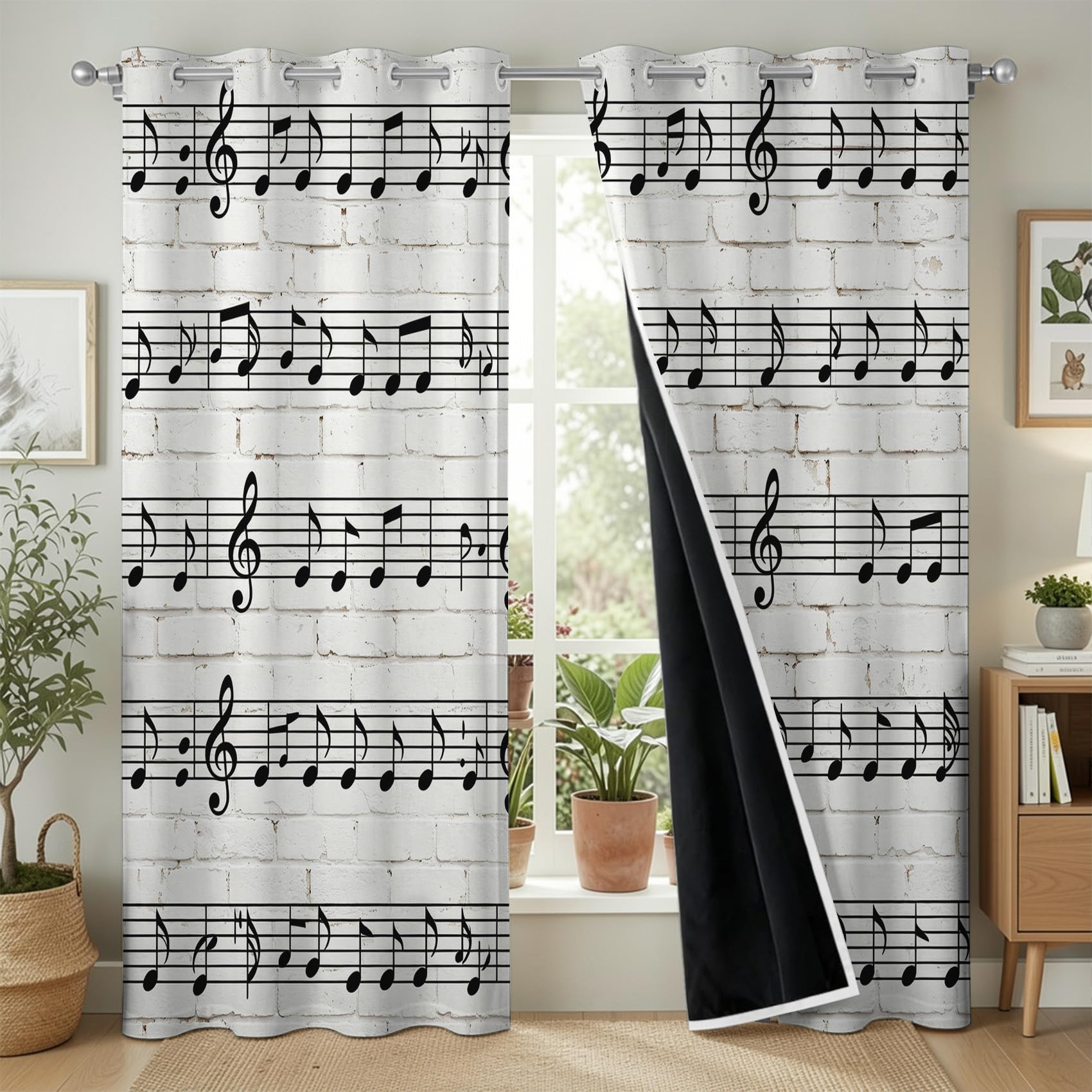 Cortinas Salón Opacas Patrón de Partituras Cortinas Térmicas Aislantes con Ojales 2 Piezas 3D Notas Musicales Cortina Blackout para Dormitorio Ventanas 2X 140x240 cm C/1780