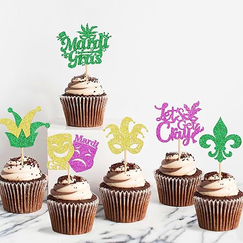 Miniatura 4 de Ercadio Paquete de 28 máscaras de mascarada, decoración de cupcakes, para despedida de soltera, Mardi Gras, baby shower, fiesta de cumpleaños,