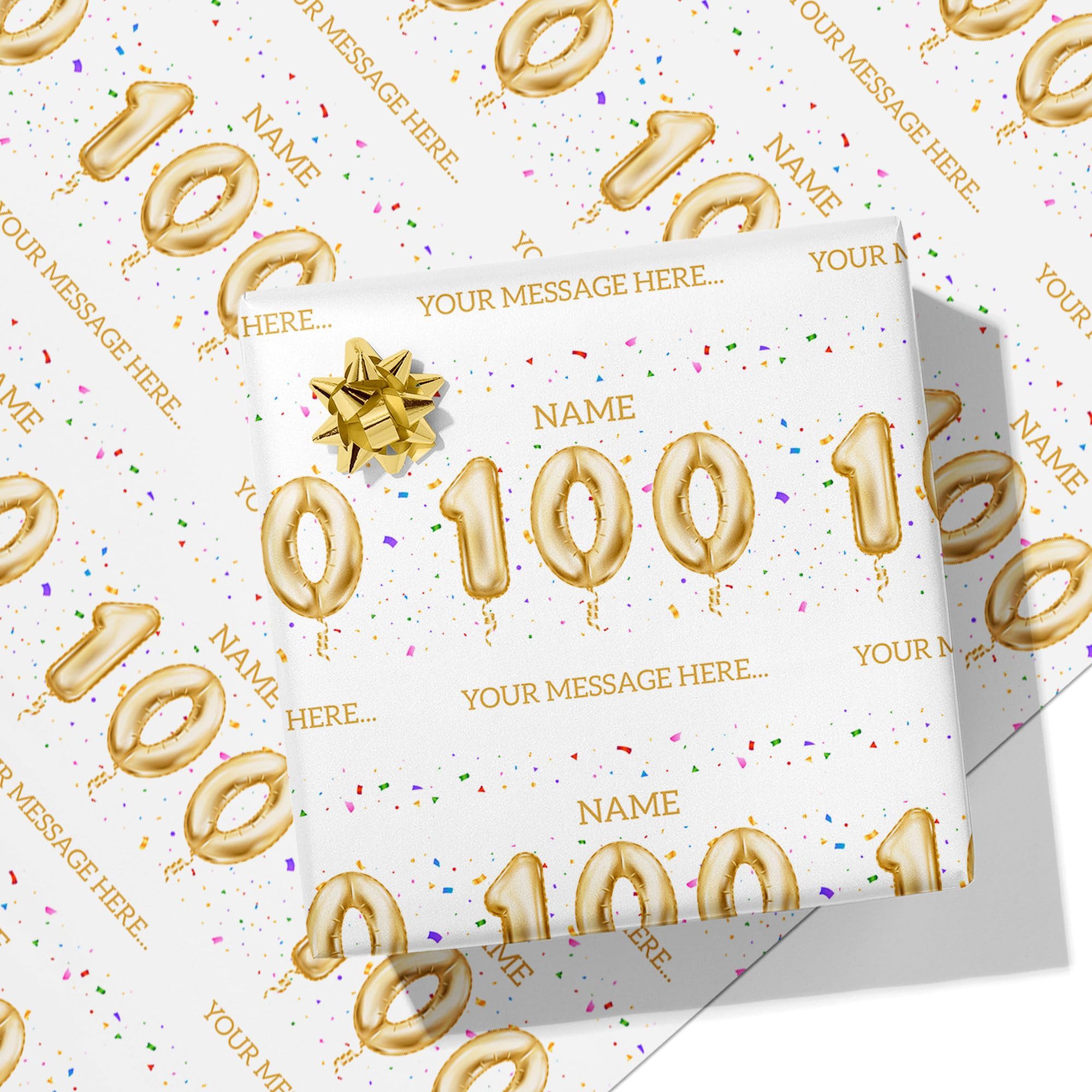 Printster 100th Milestone Birthday Balloons Personalised Text Wrapping Paper - Add Any Name and Message-100-A1 Sheet - 594mm x 840mm
