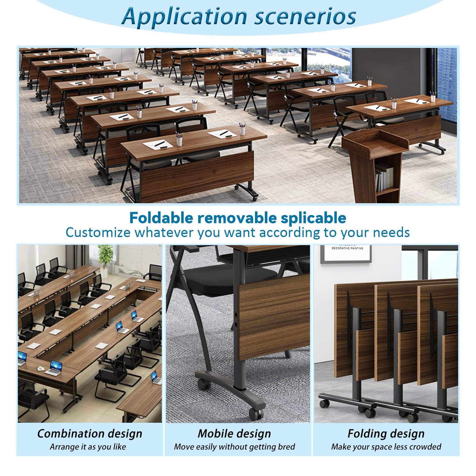 Tavolo da formazione pieghevole per sale conferenze, tavolo mobile con ruote per riunioni e seminari aziendali, complemento d'arredo versatile per sale riunioni.