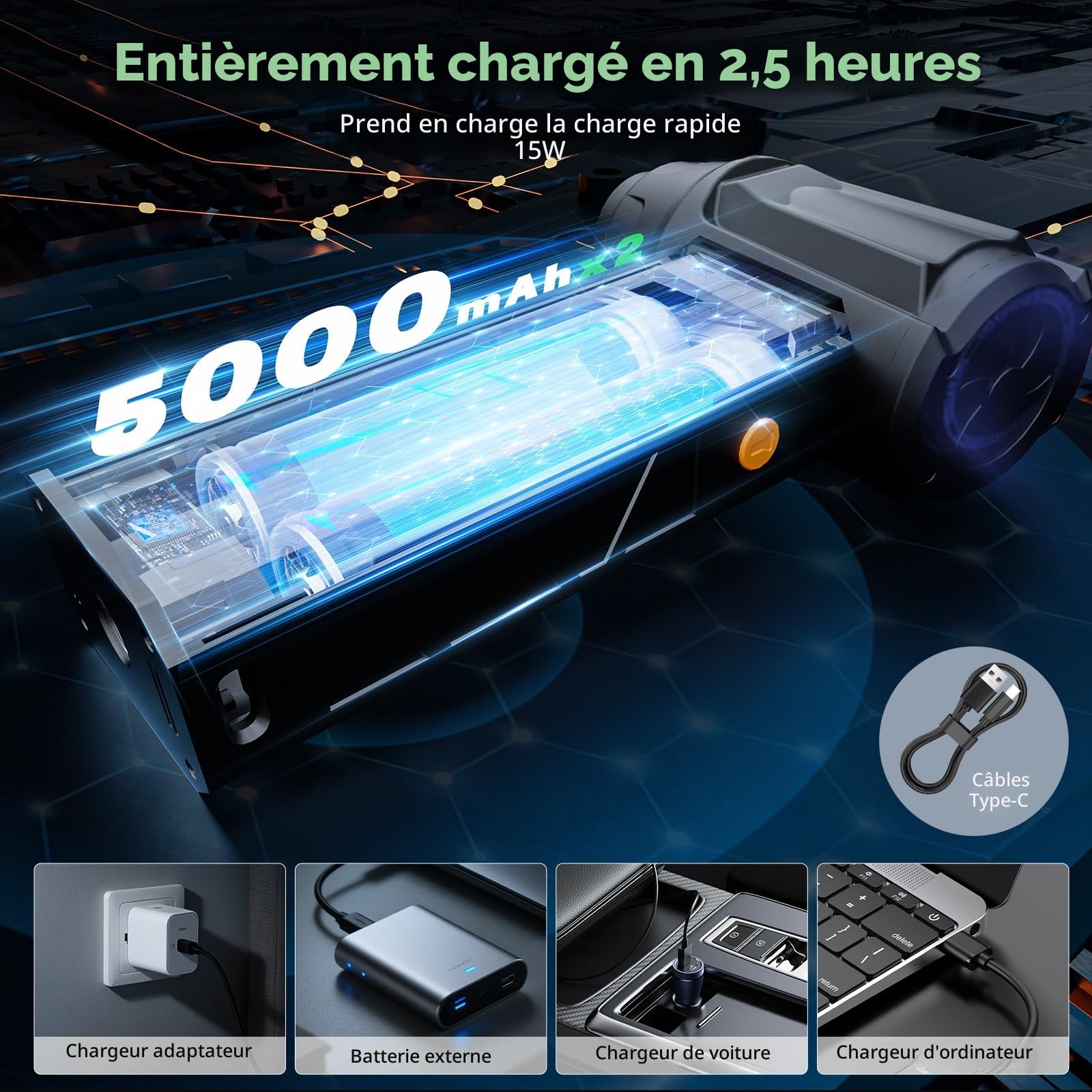 Souffleur Air Comprimé avec Lampe de Poche,180000 tr/min, Souffleur Électrique 4 -Vitesses avec Affichage avec Buses Multi-Usages pour Clavier, Extérieur,Car, Maison,Air Comprimé Nettoyage PC