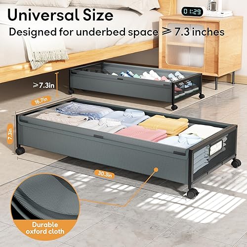 Miniatura 6 de Contenedores de almacenamiento debajo de la cama con ruedas, paquete de 2 contenedores de almacenamiento para zapatos debajo de la cama, organizador
