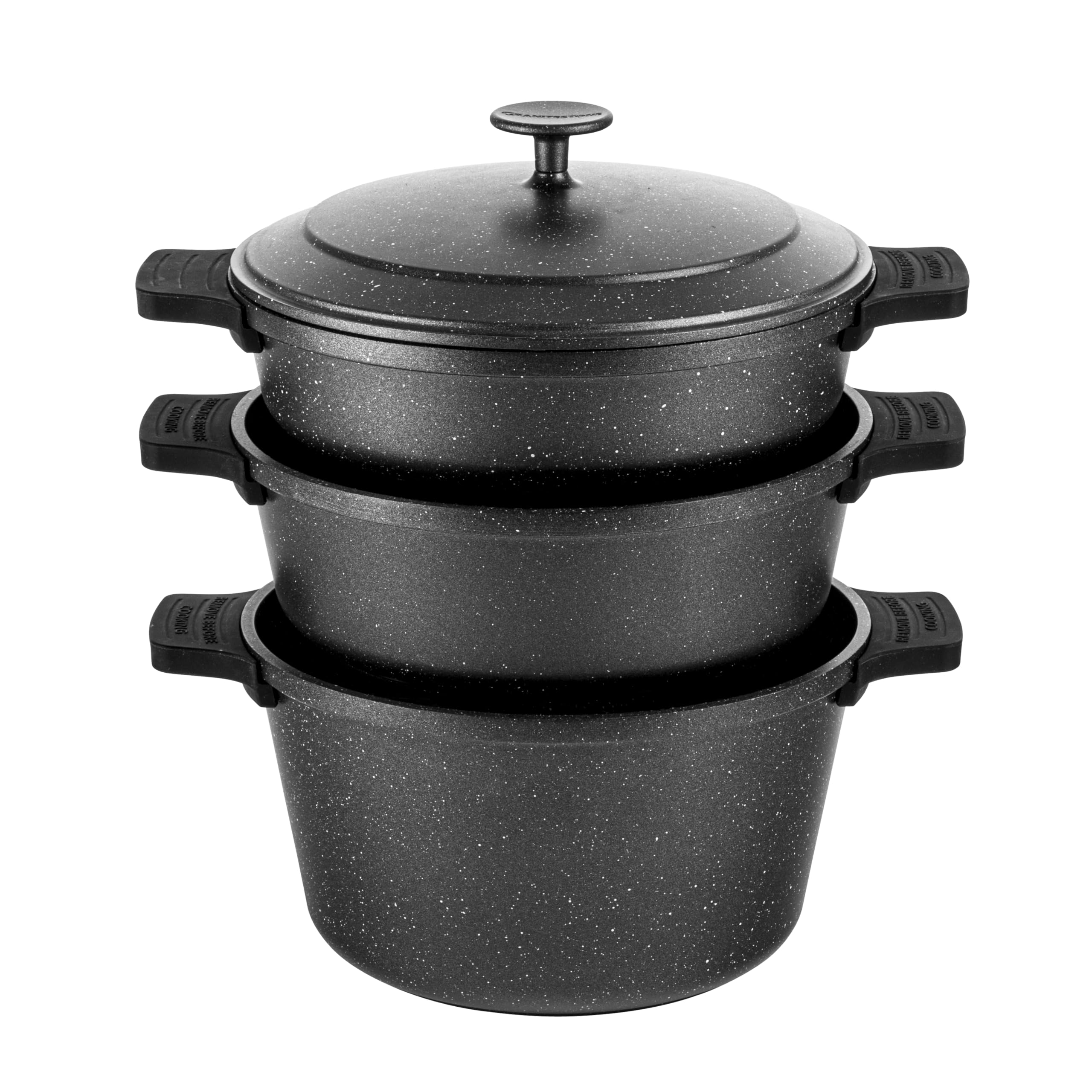 Granitestone Black 12 Pc Dutch Ovens Set, Lightweight 5 Qt Dutch Oven Pot with Lid + Removeable Silicone Handles, Dutch Oven for Bread Baking, Ultra Nonstick, Oven/Dishwasher Safe, Induction Cookware