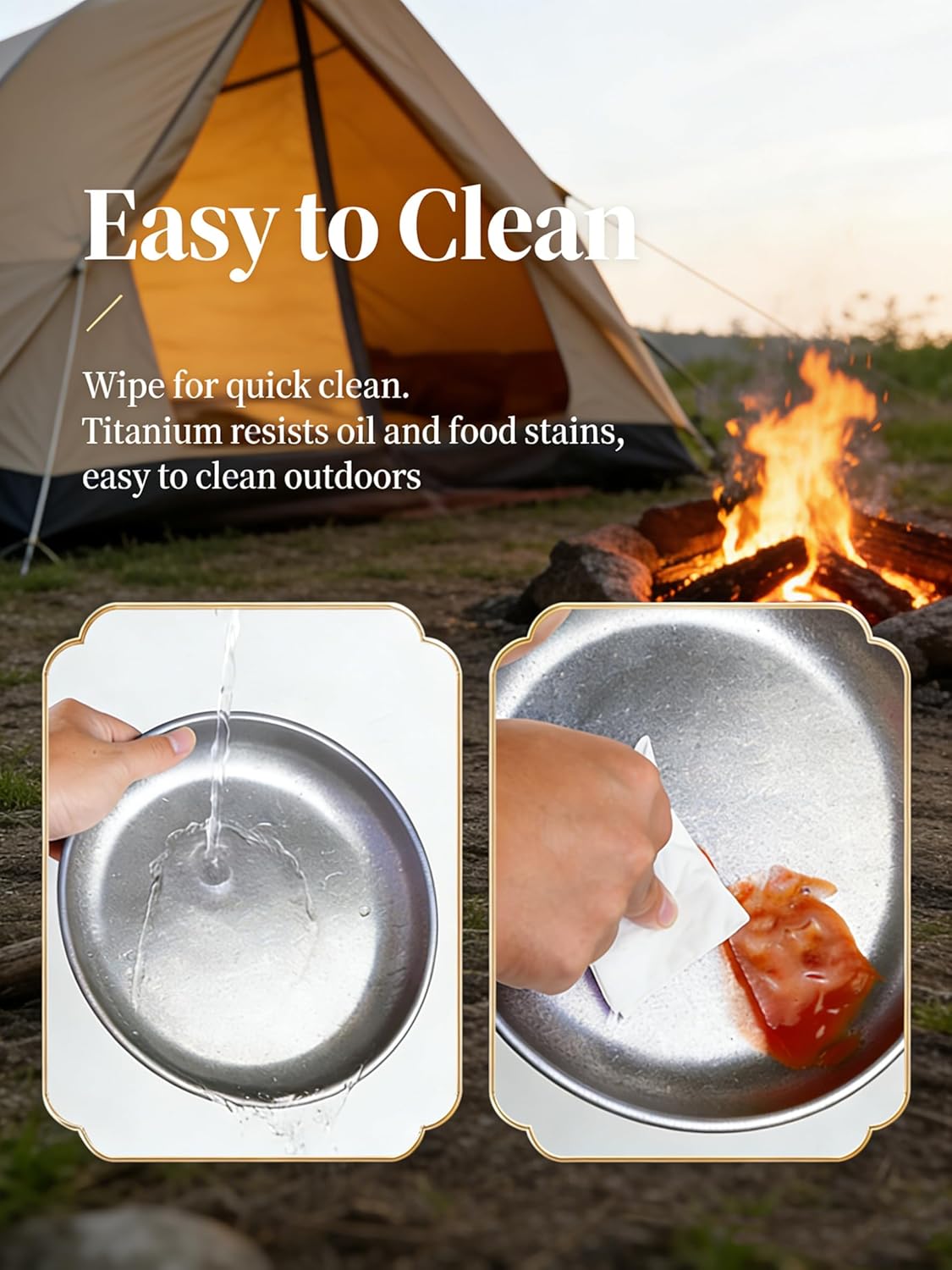 Pure Titanium Utility Cutlery Set Portable Flatware Fork Spoon Knife Chopsticks Plate Beer Cup with Carrying Bag Utensil Ultralight Lightweight for Outdoor Home Camping Travel Hiking 6Pcs