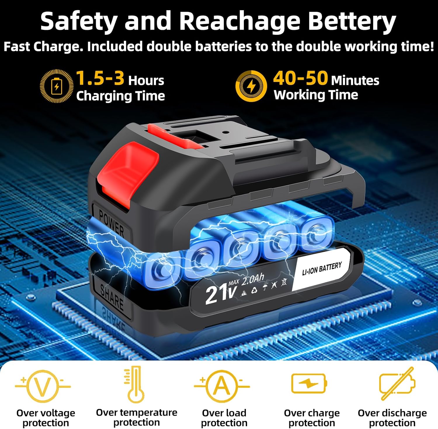 Mini Chainsaw Cordless, 6-Inch Portable Handheld Chainsaw with Security Lock, Battery Powered 2000mAh Rechargeable Super Saws for Wood Cutting Tree Trimming DIY Projects Gardening Camping-Yellow