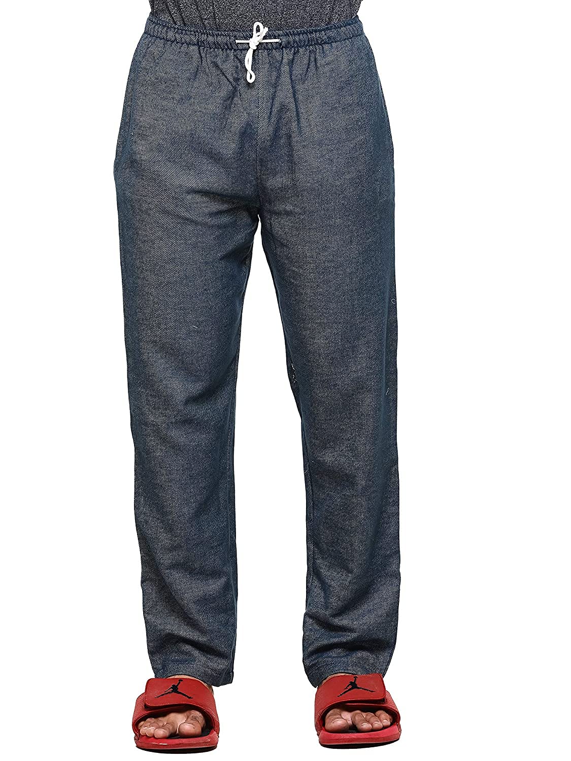 Men's Regular Fit Linen Cotton Casual Trousers with Elastic Waist Lounge Pants-picture-59
