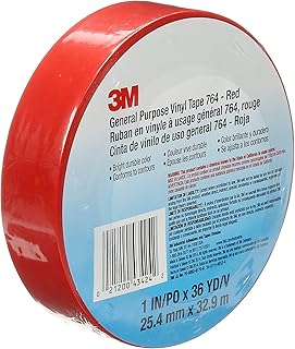 3M Vinyl Tape 764, General Purpose, 1 in x 36 yd, Red, 1 Roll, Light Traffic Floor Marking Tape, Social Distancing, Color Coding, Safety, Bundling