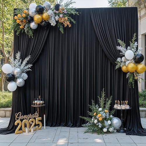 Miniatura 2 de Cortinas de fondo negras de 10 x 10 pies para fiestas, fiestas de cumpleaños, sin arrugas, cortinas de telón de fondo de tela para decoración de