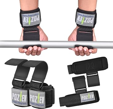 Weight Lifting Hooks PAIR - Padded Wrist Wraps - Hand Grips Deadlift Straps for Men and Women - Grip Support for Bodybuilding Heavy Gym Workout - Ideal for Deadlifts, Powerlifting, Shrugs, Pull-Ups