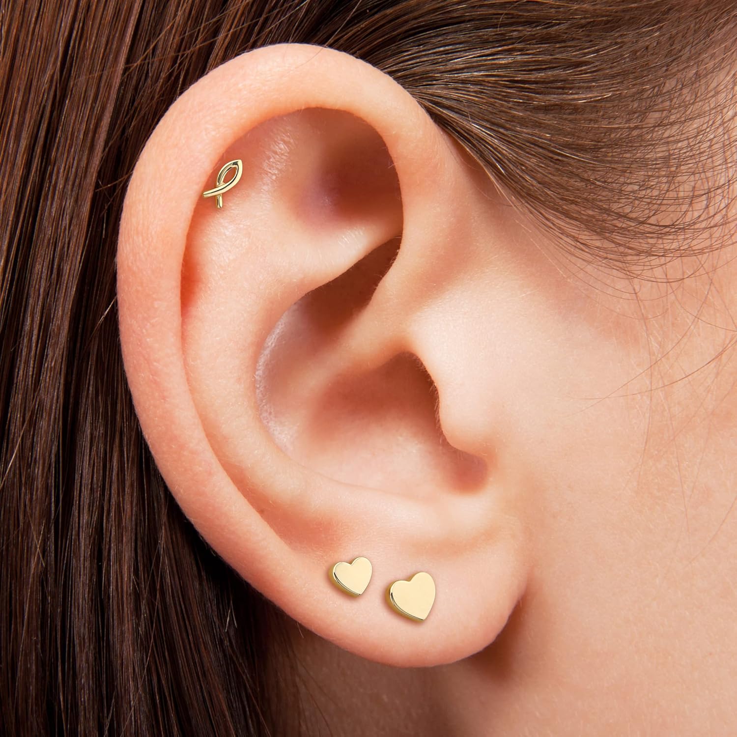 Solid 14k Gold Tiny Fish Stud Earring for Multiple Piercings