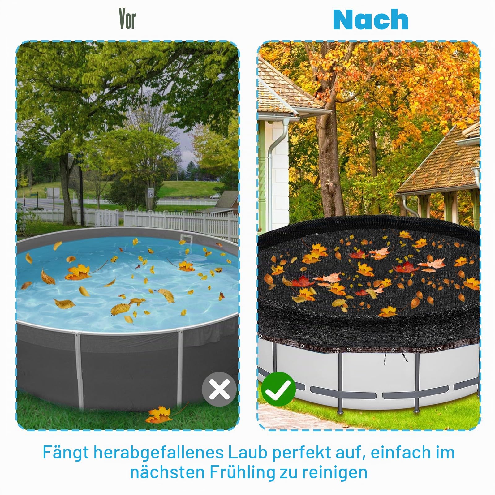 YEXEXINM 4,7 m rundes Laubnetz für oberirdischen Pool – Winterabdeckung, Netzabdeckung, Pool-Sicherheitsnetz passend für 4,7 m oberirdische Pools, hält Blätter von Ihrem Pool fern (schwarz)