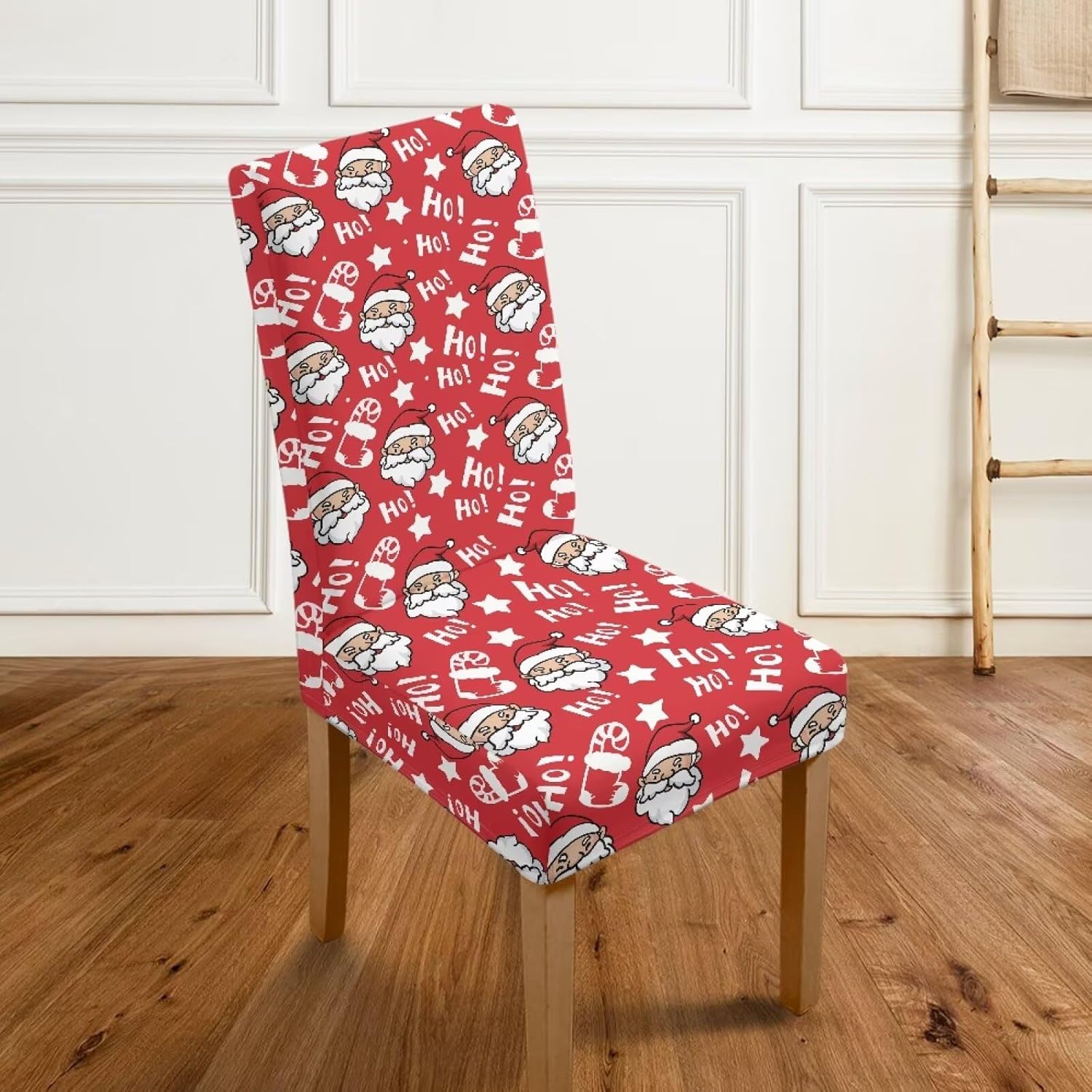 Wanyint Parsons Chair Slipcovers Set of 6, Stretch Christmas Dining Chair Covers Machine Washable, Polyester Spandex Universal Fit Chair Protector for Dining Chairs, Santa Claus Stocking Red