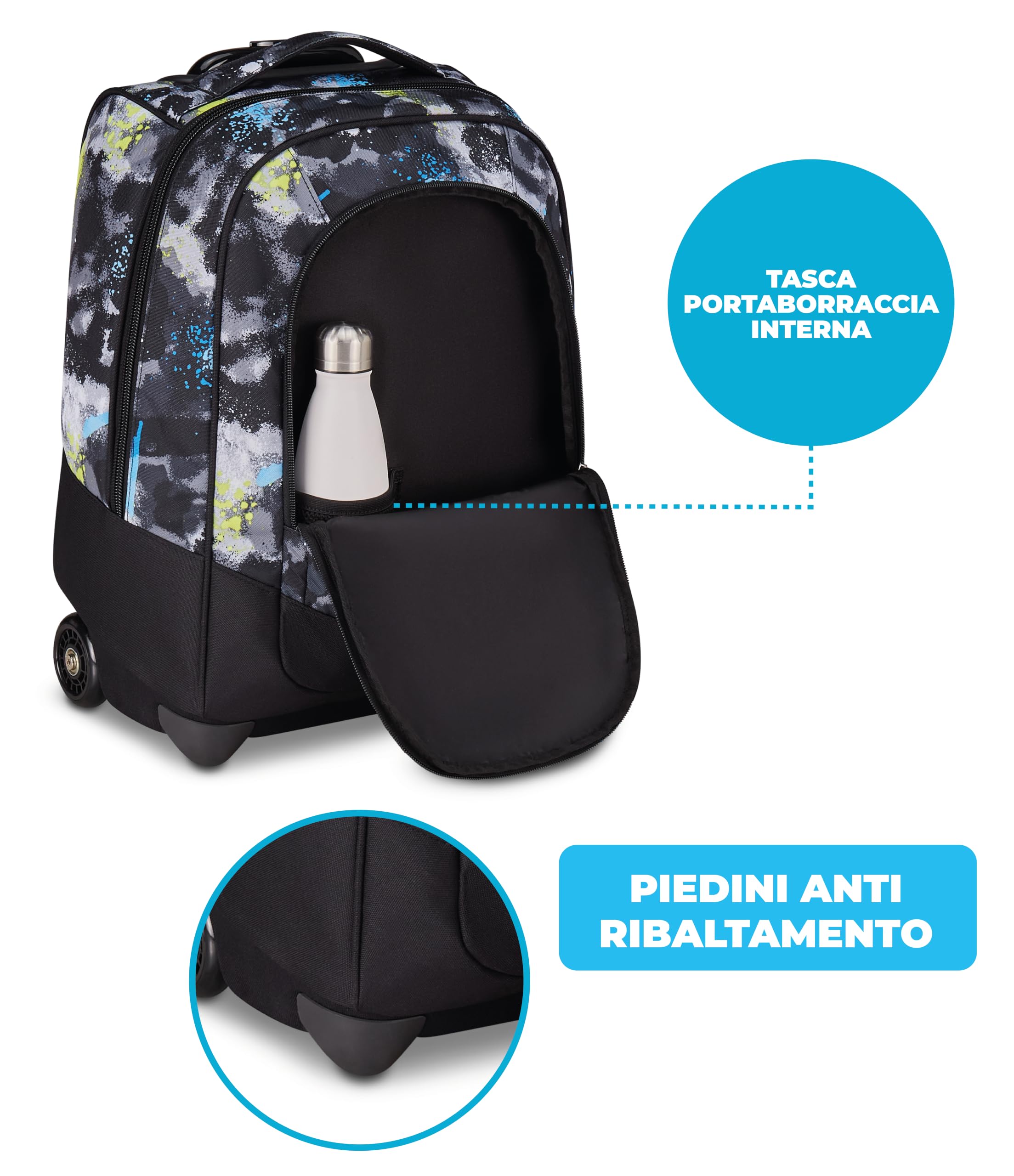Zaino Trolley Seven Fisso 2 In 1 – 39 Litri, 50x35x25 Cm, Schienale Imbottito, Ruote E Barra Telescopica, Perfetto Per Scuola E Viaggio - 2
